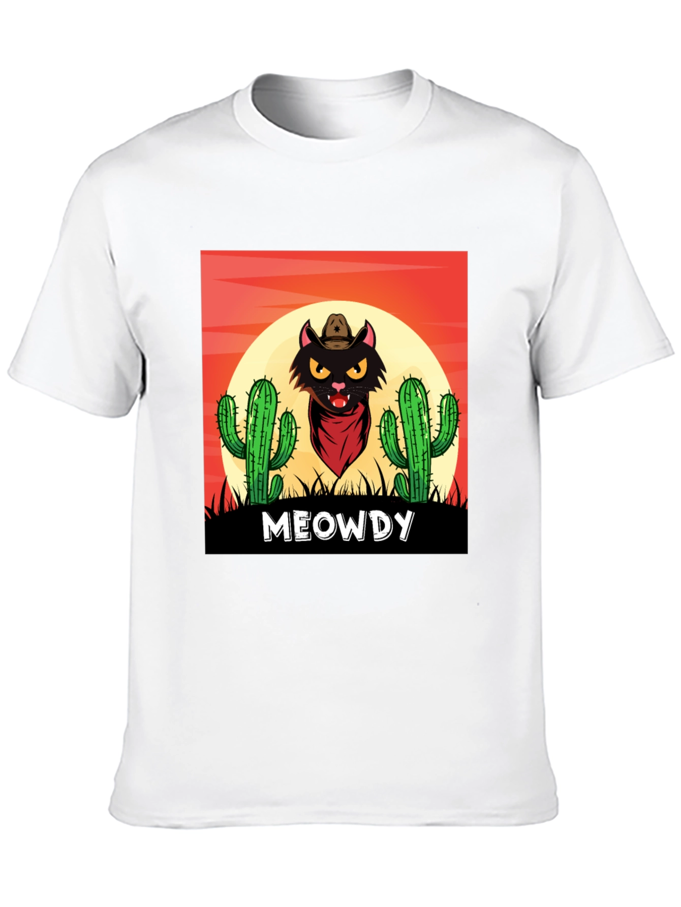 Black Meowdy Black Cat Cowboy Graphic T-Shirt view 10