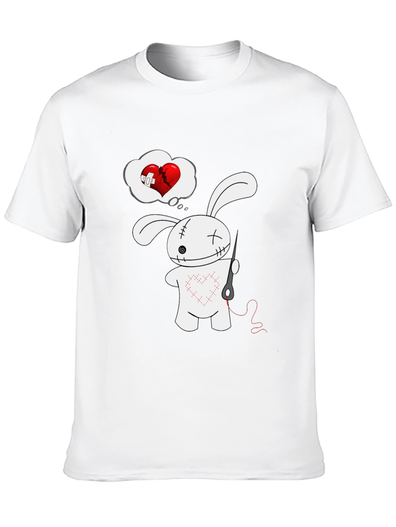 Black Stitched Heart Bunny Graphic Tee - Black Cotton Shirt view 10