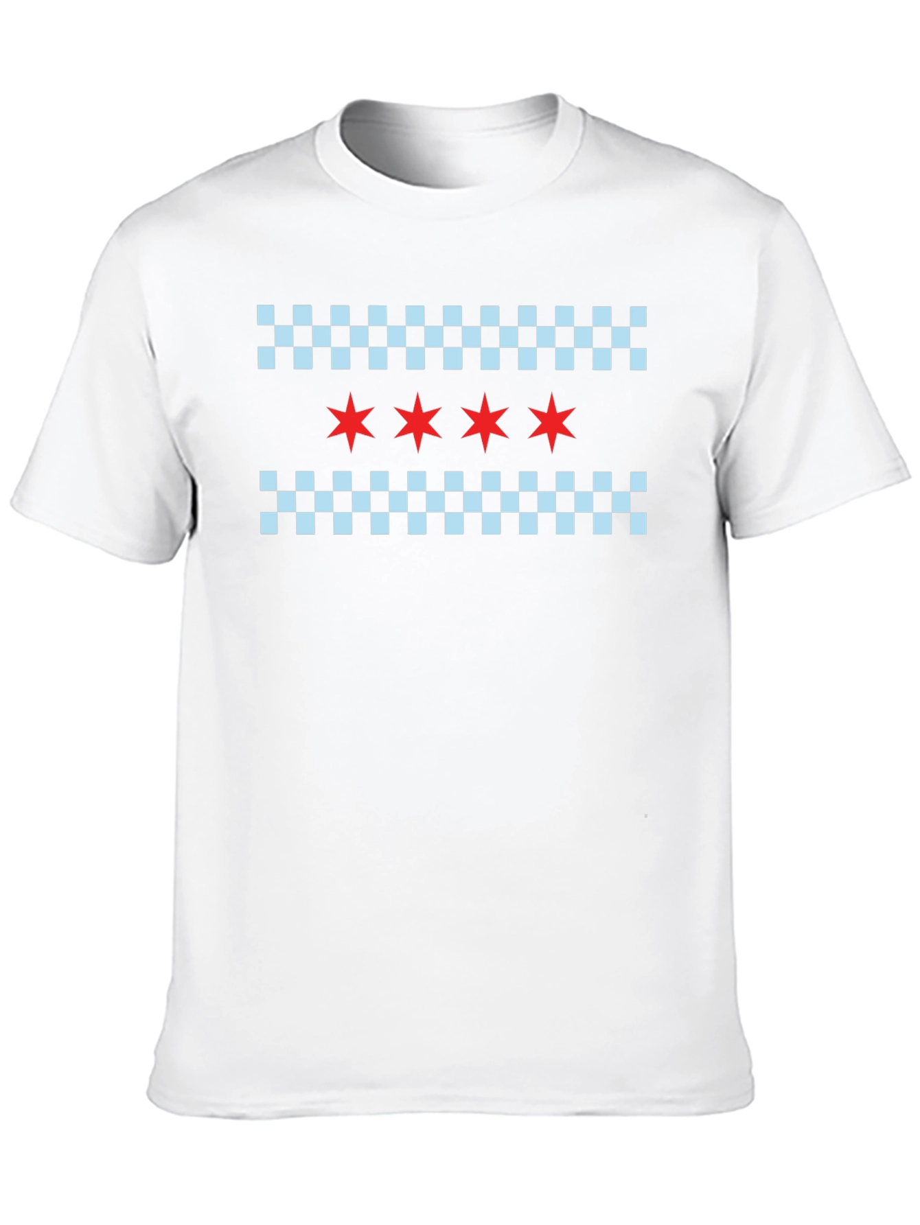 Black Chicago Flag T-Shirt: Red Stars & Checkered Pattern view 10