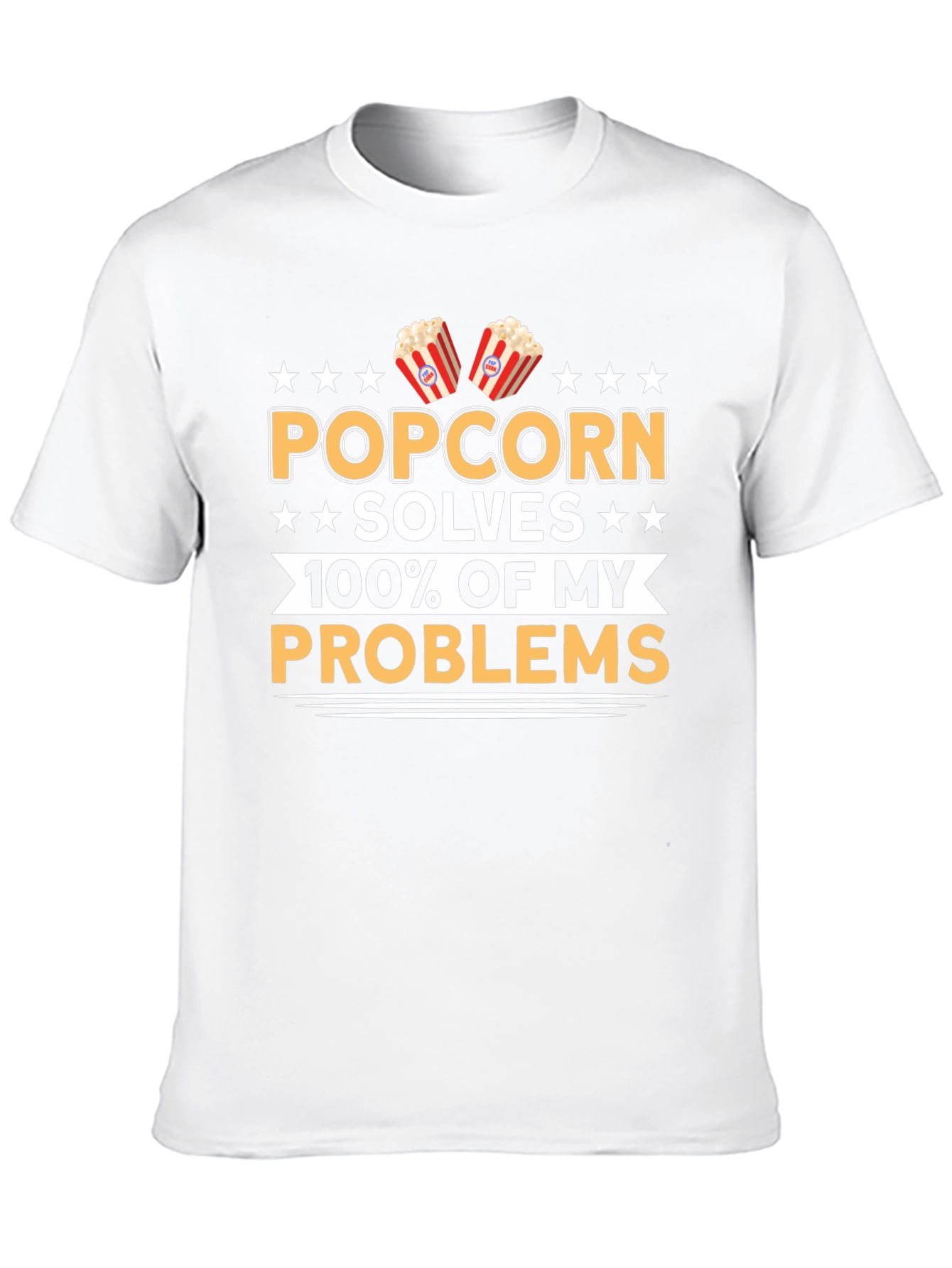 Black Popcorn Solves My Problems Funny T-Shirt view 10