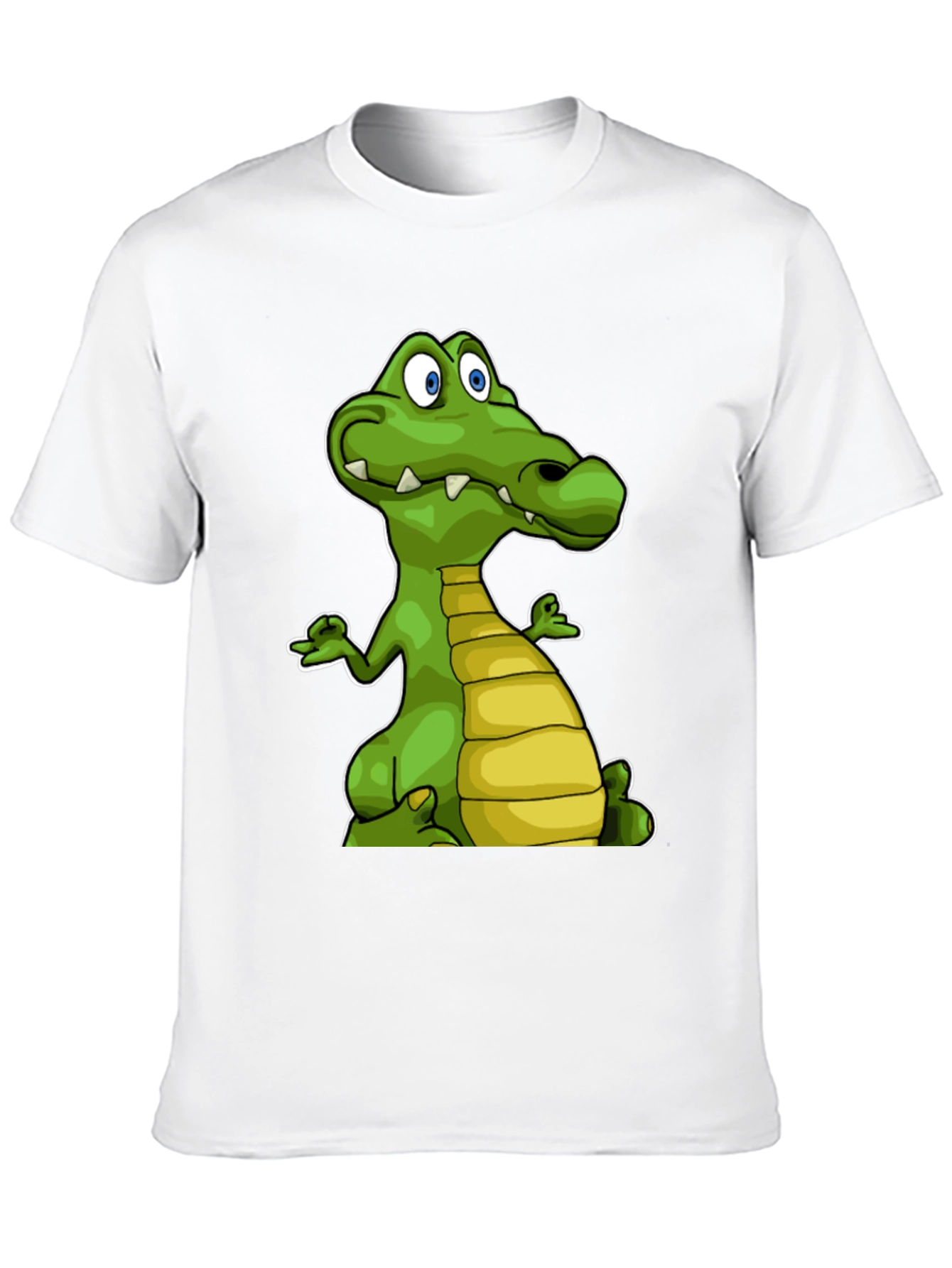 Black Cartoon Crocodile Graphic Tee - Black Cotton T-Shirt view 10