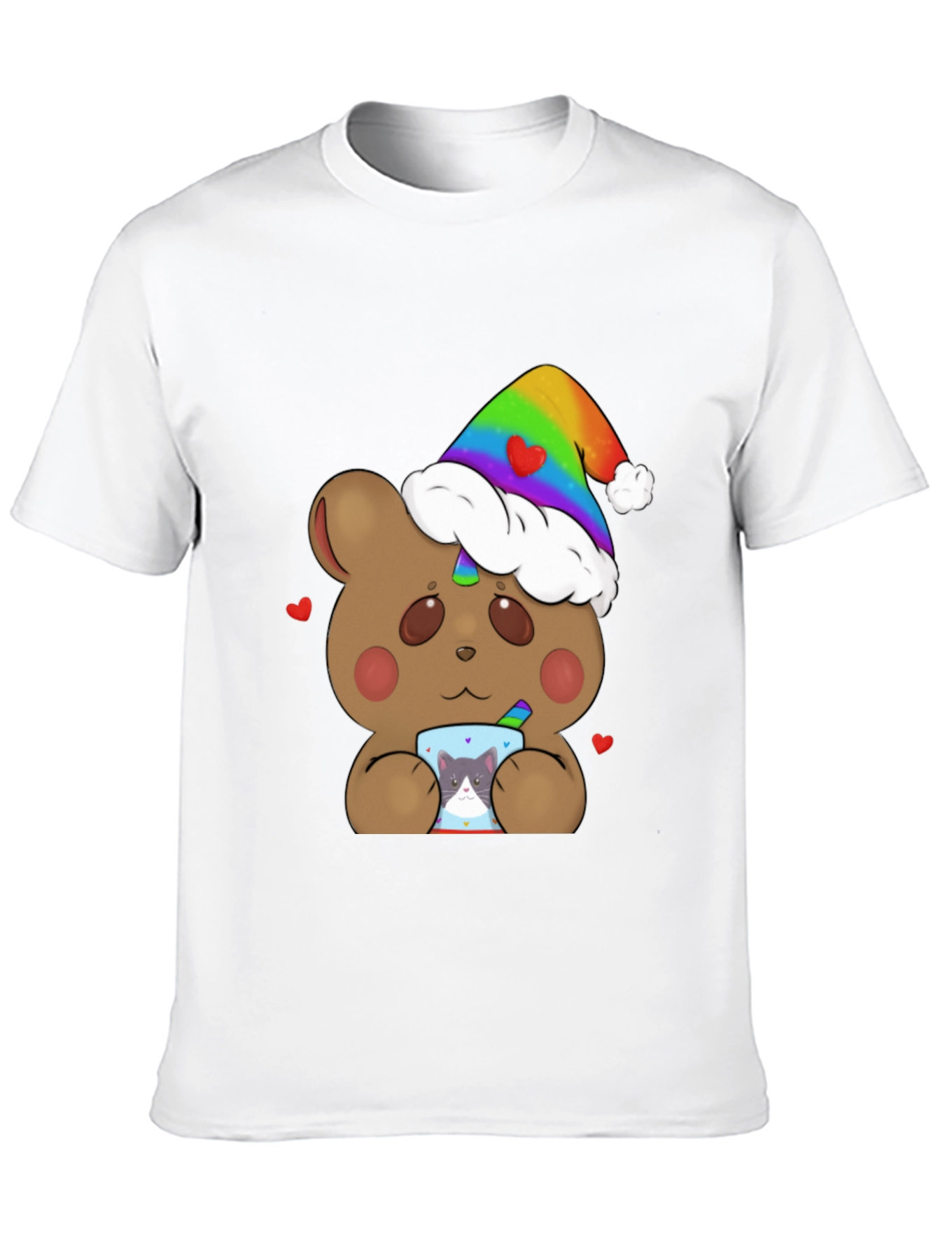 Black Bear with Rainbow Hat & Cat Mug T-Shirt view 10