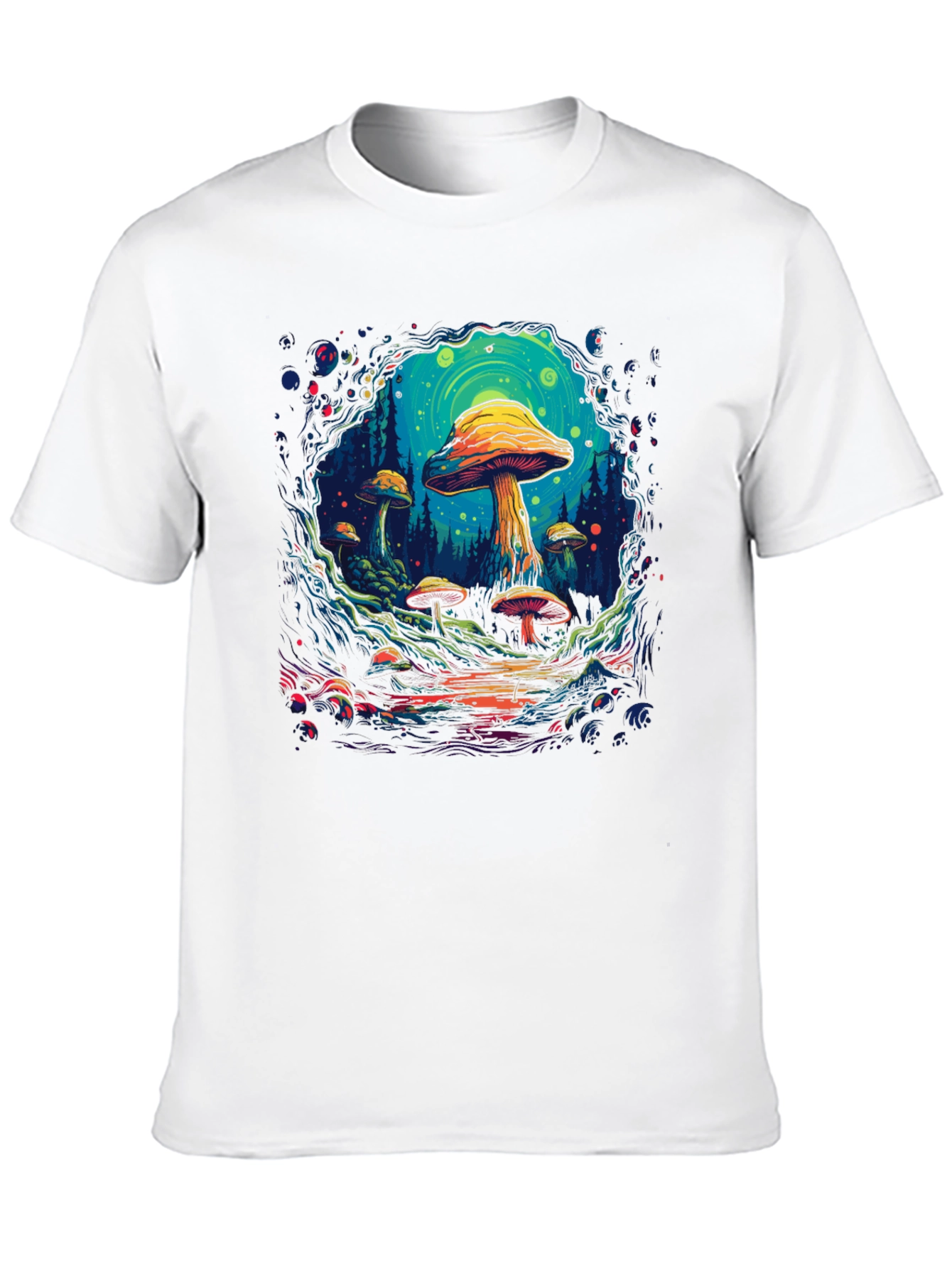 Black Psychedelic Mushroom Forest Graphic T-Shirt view 10