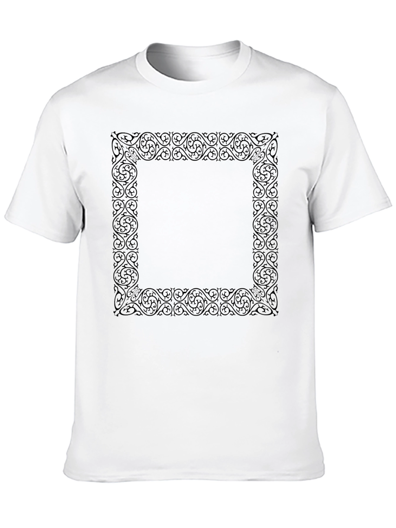 Black Men's Black Tee with Ornate Square Graphic view 10