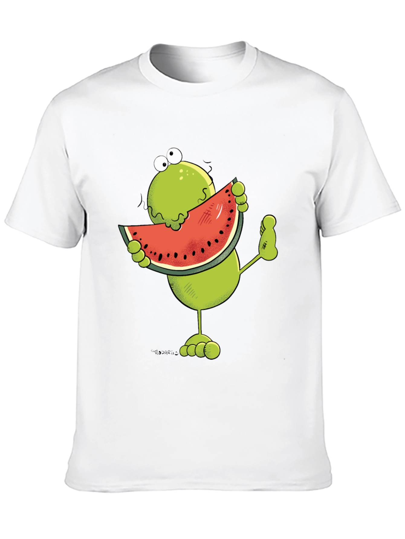 Black Frog Eating Watermelon Funny Graphic T-Shirt view 10
