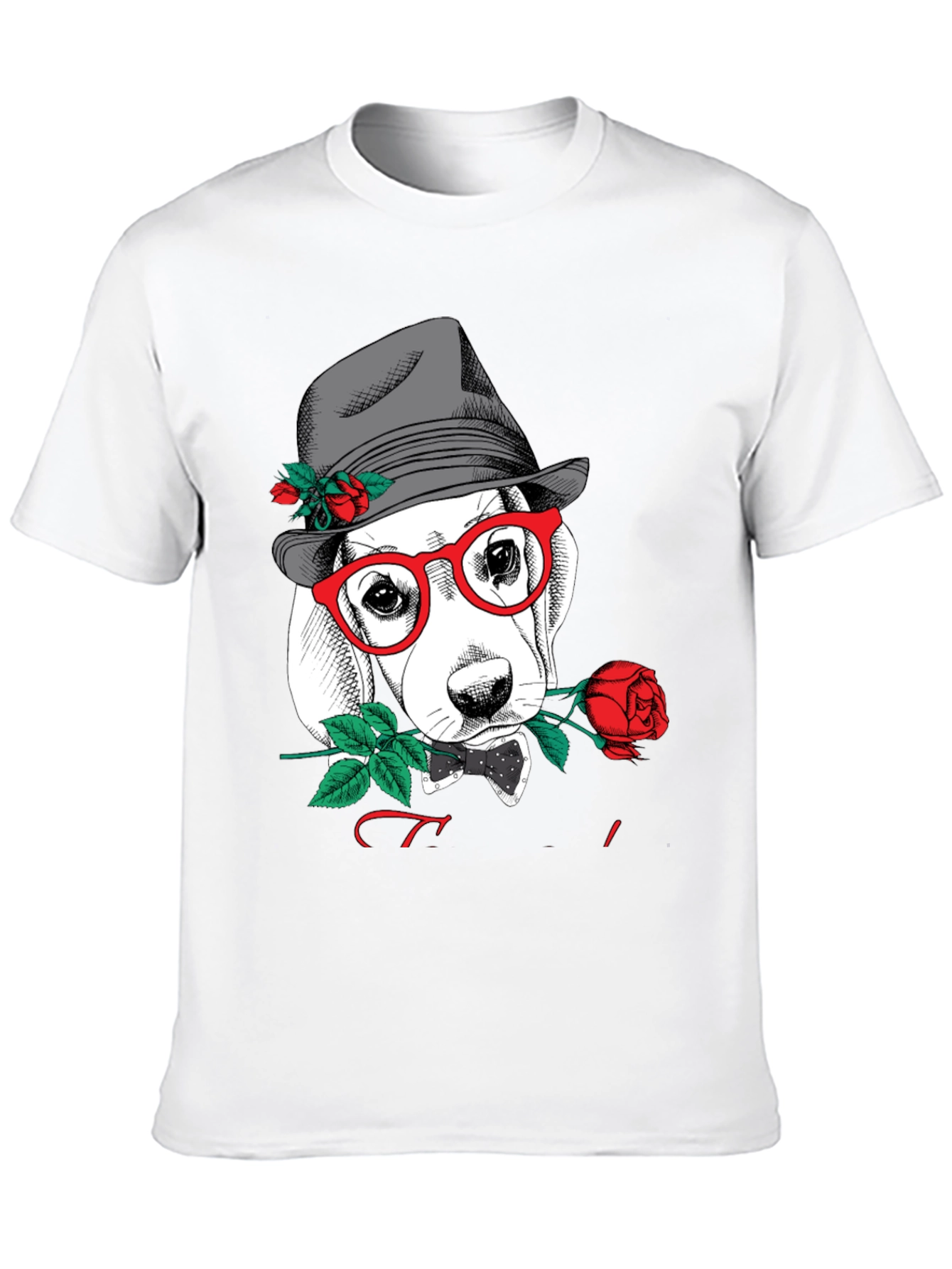 Black Dog with Rose Graphic T-Shirt - Stylish Men's Tee view 10