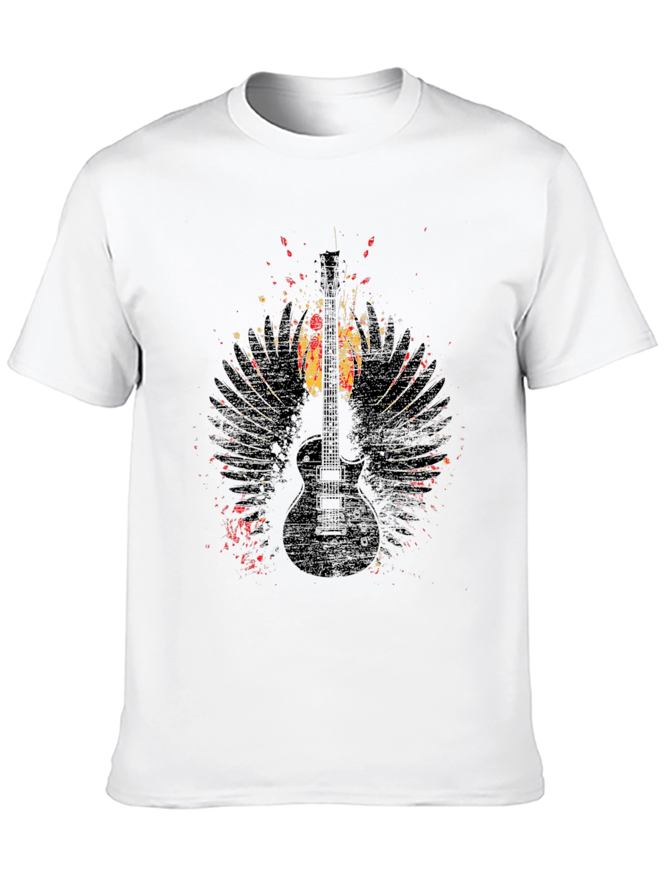 Black Grunge Guitar Wings Graphic Tee - Rock Style Shirt view 10