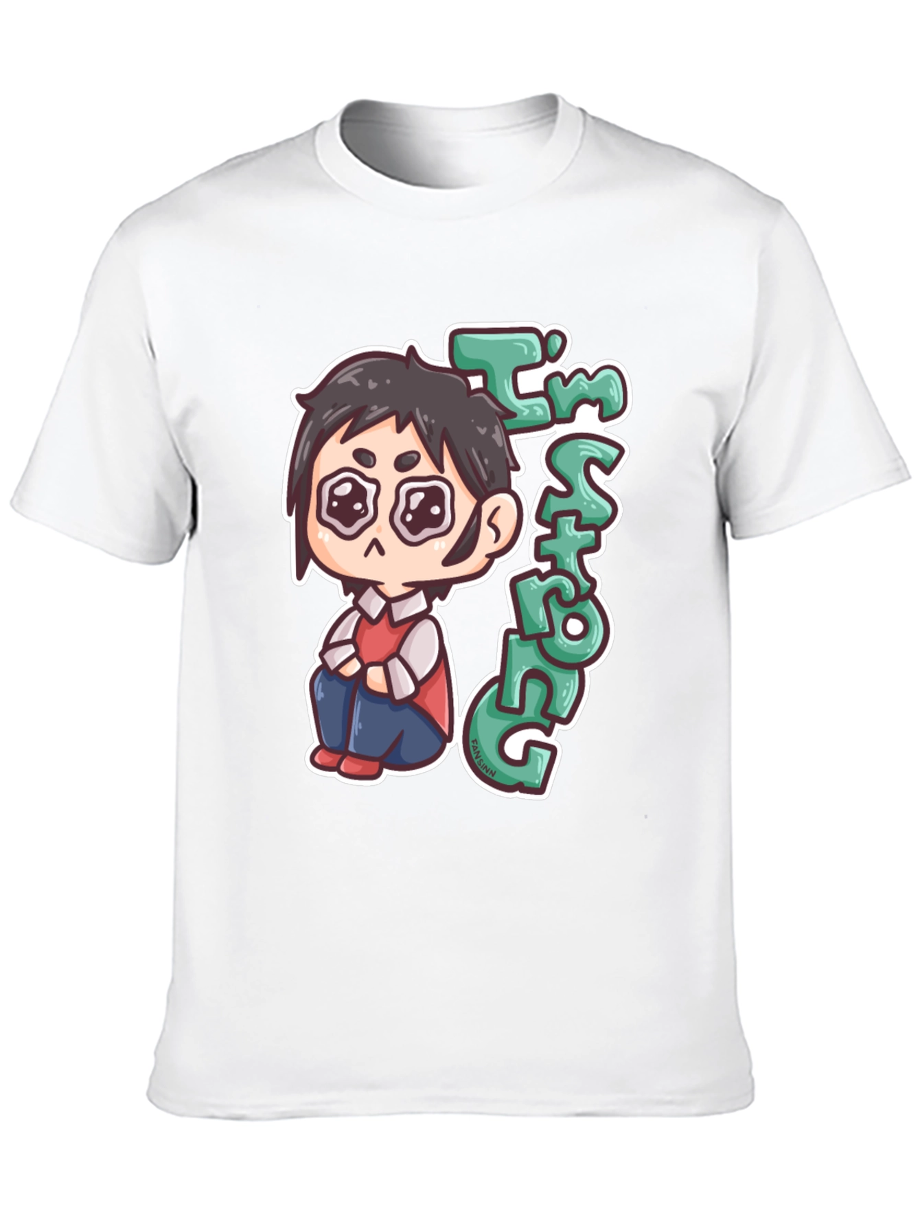 Black Chibi Anime "I'm Strong" Graphic Black T-Shirt view 10