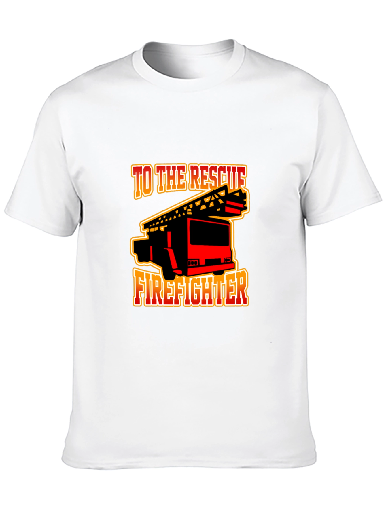 Black Firefighter Rescue Truck Graphic Tee - Black Cotton T-Shirt view 10