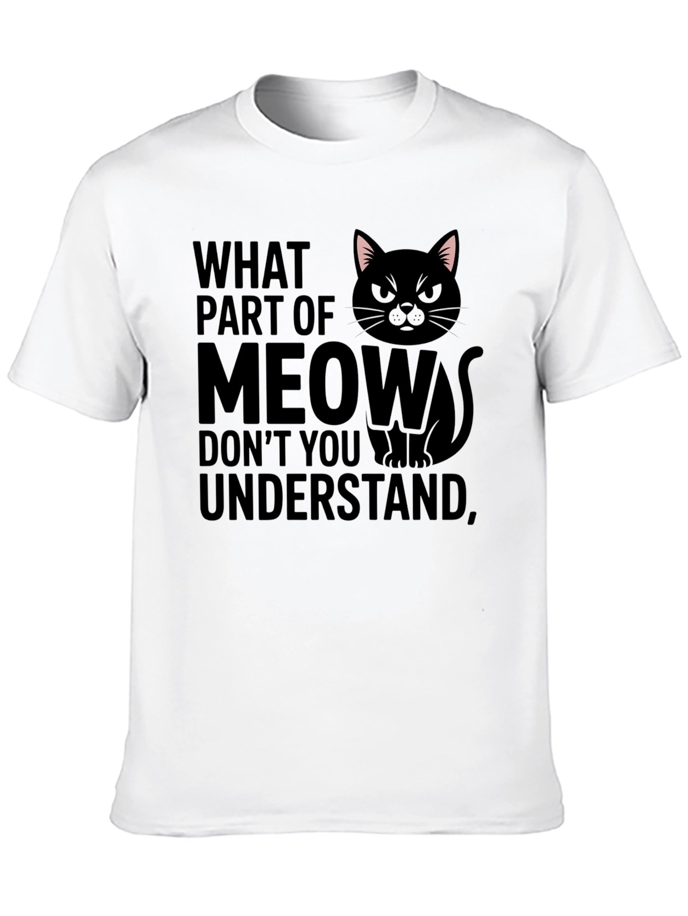 Black Funny Cat Meow Graphic T-Shirt view 10