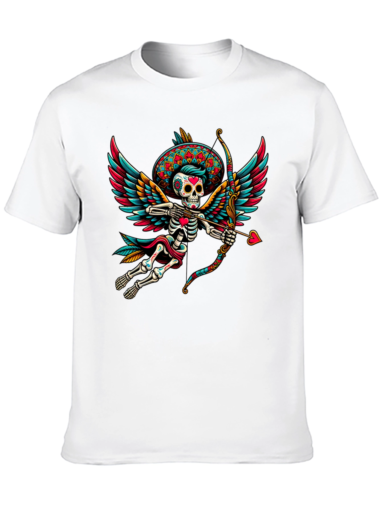 Black Sugar Skull Cupid T-Shirt - Unique Dia de los Muertos Design view 10