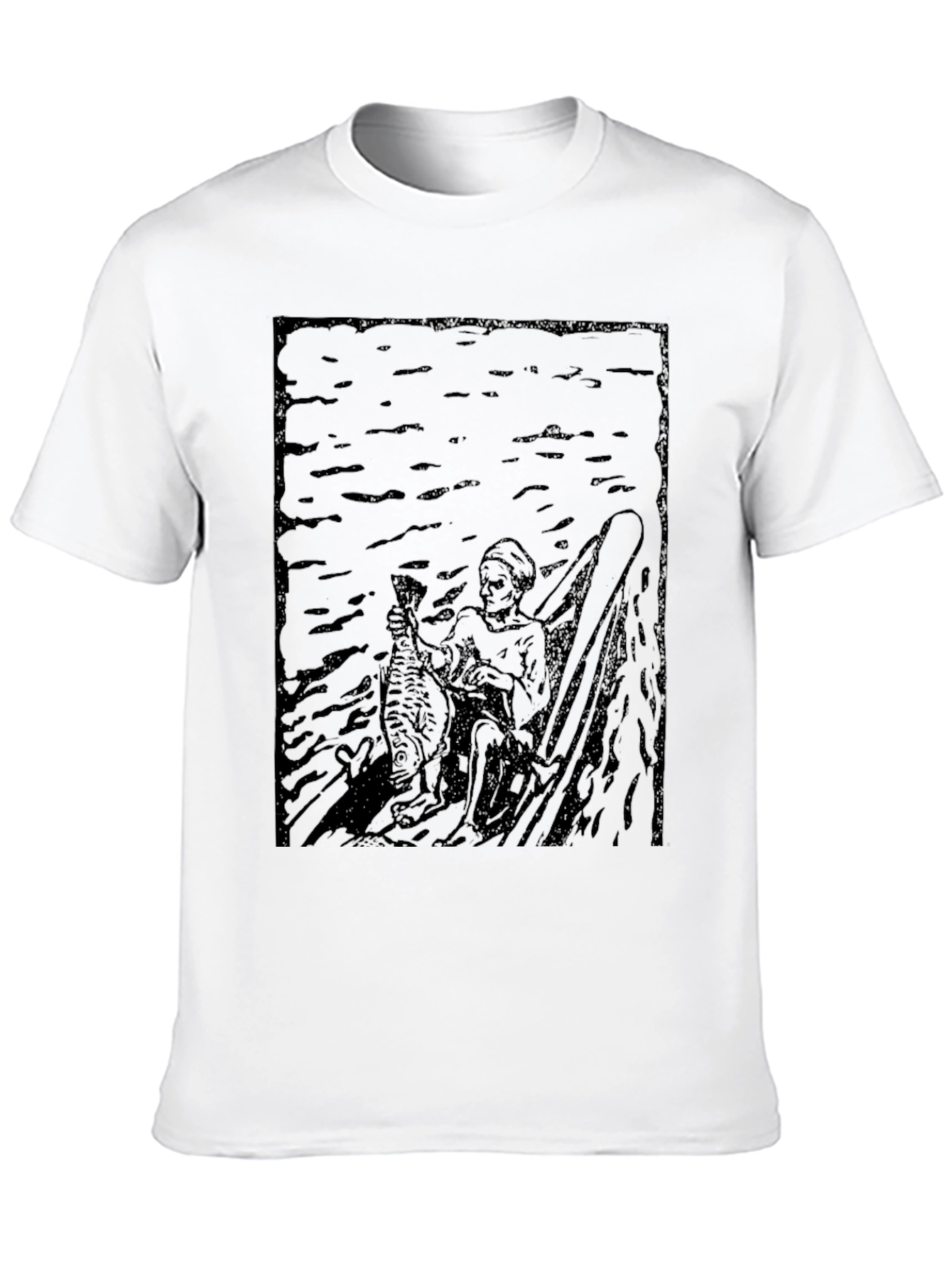 Black Dark Graphic Print Tee - Fisherman Design view 10