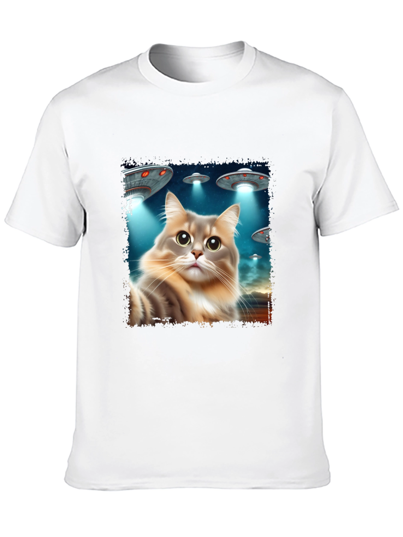 Black Alien Cat Abduction Black T-Shirt view 10