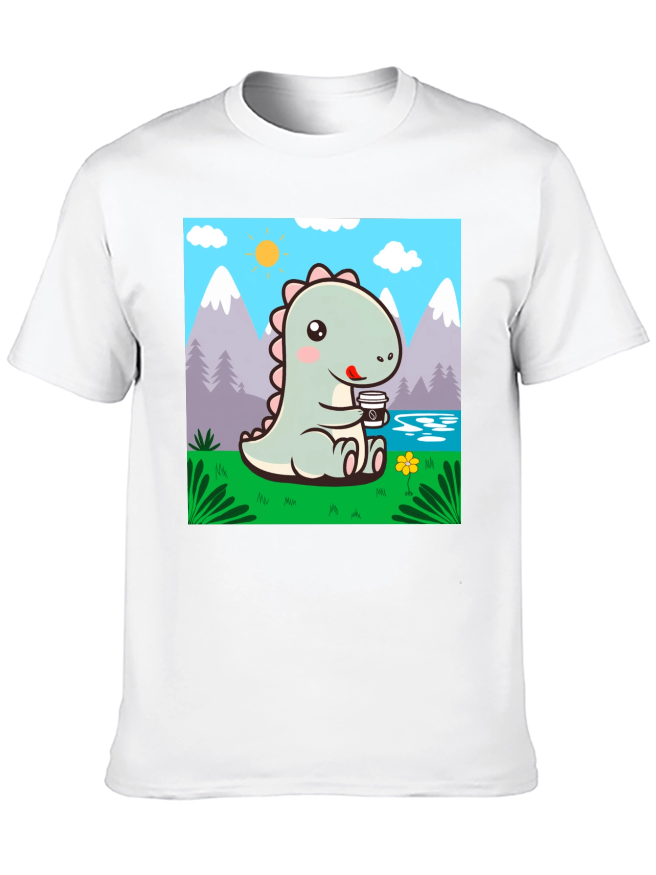 Black Cute Dinosaur Coffee T-Shirt view 10