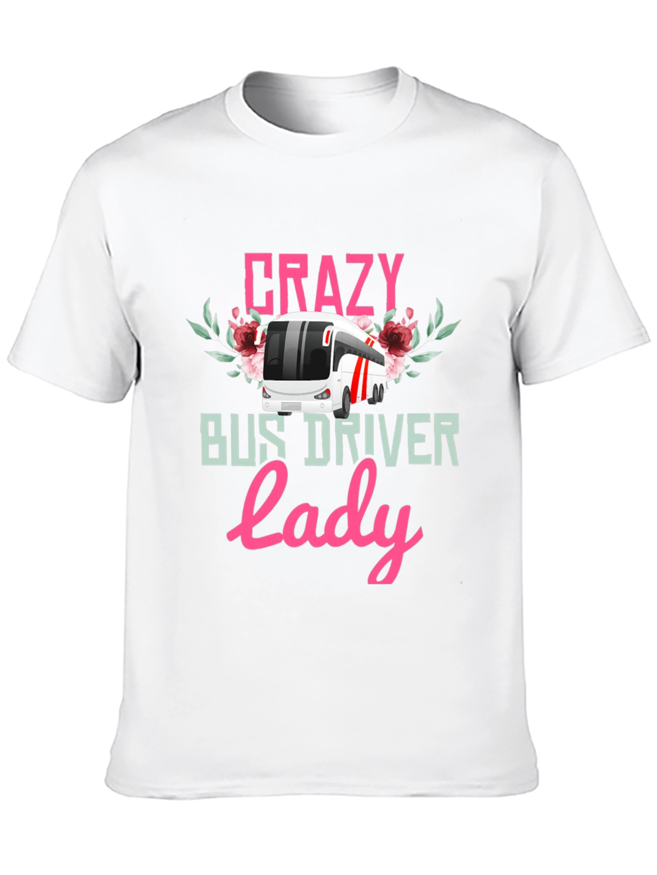 Black Crazy Bus Driver Lady T-Shirt - Floral Design view 10