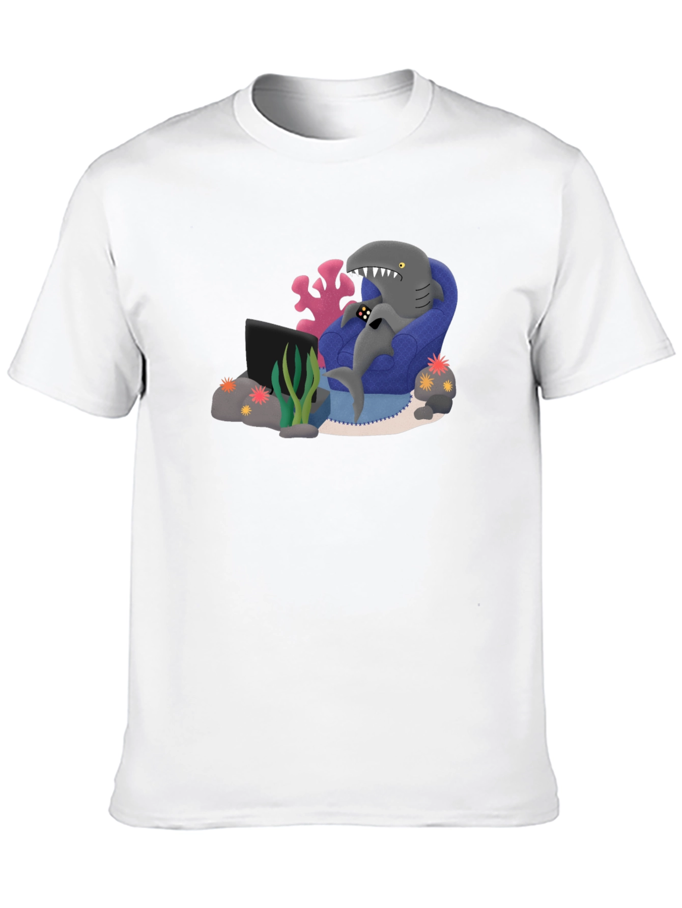 Black Gamer Shark Graphic Tee - Comfy and Fun! view 10