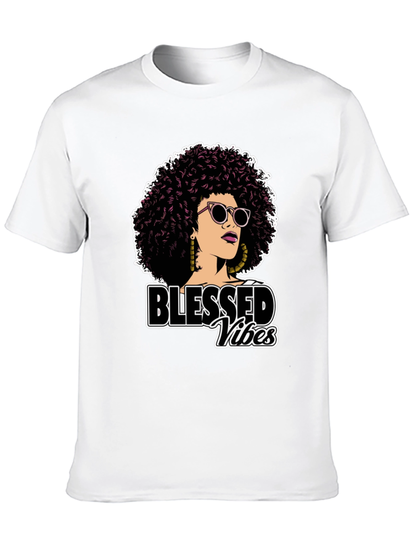 Black Blessed Vibes Graphic Tee - Stylish Afro Woman Design view 10