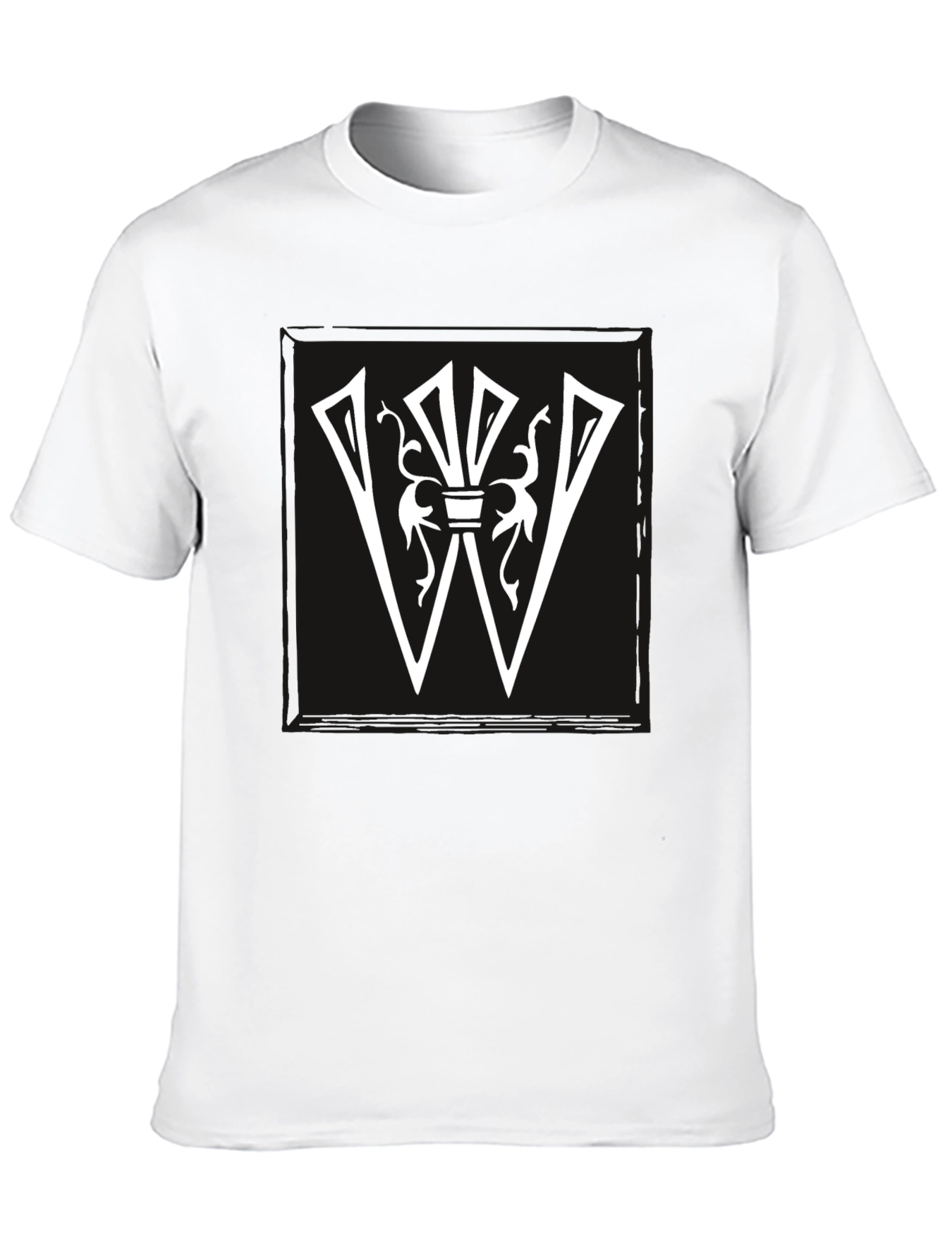 Black Graphic Tee: White Letter W Design on Black Shirt view 10