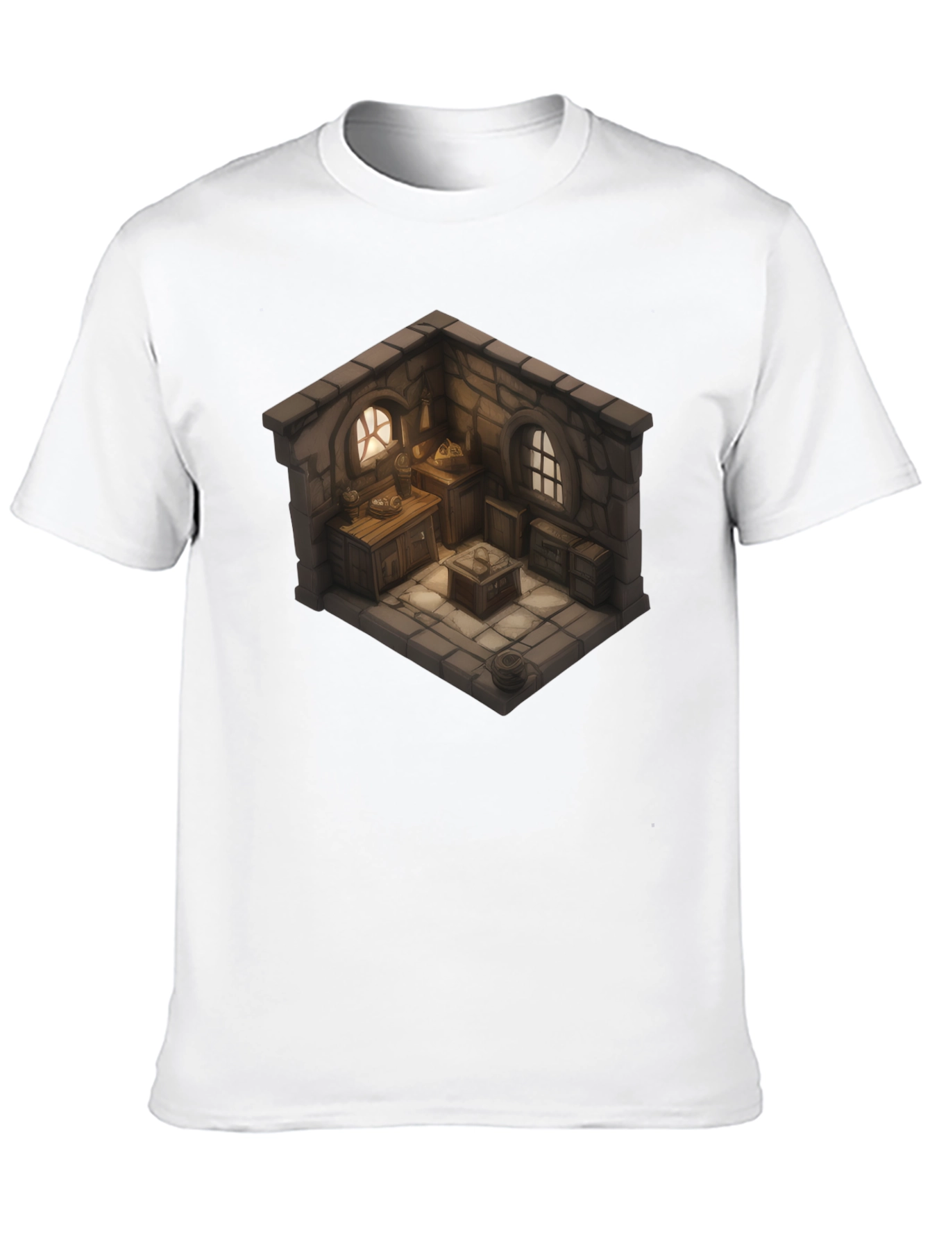 Black Isometric Medieval Room T-Shirt - Fantasy Decor Tee view 10