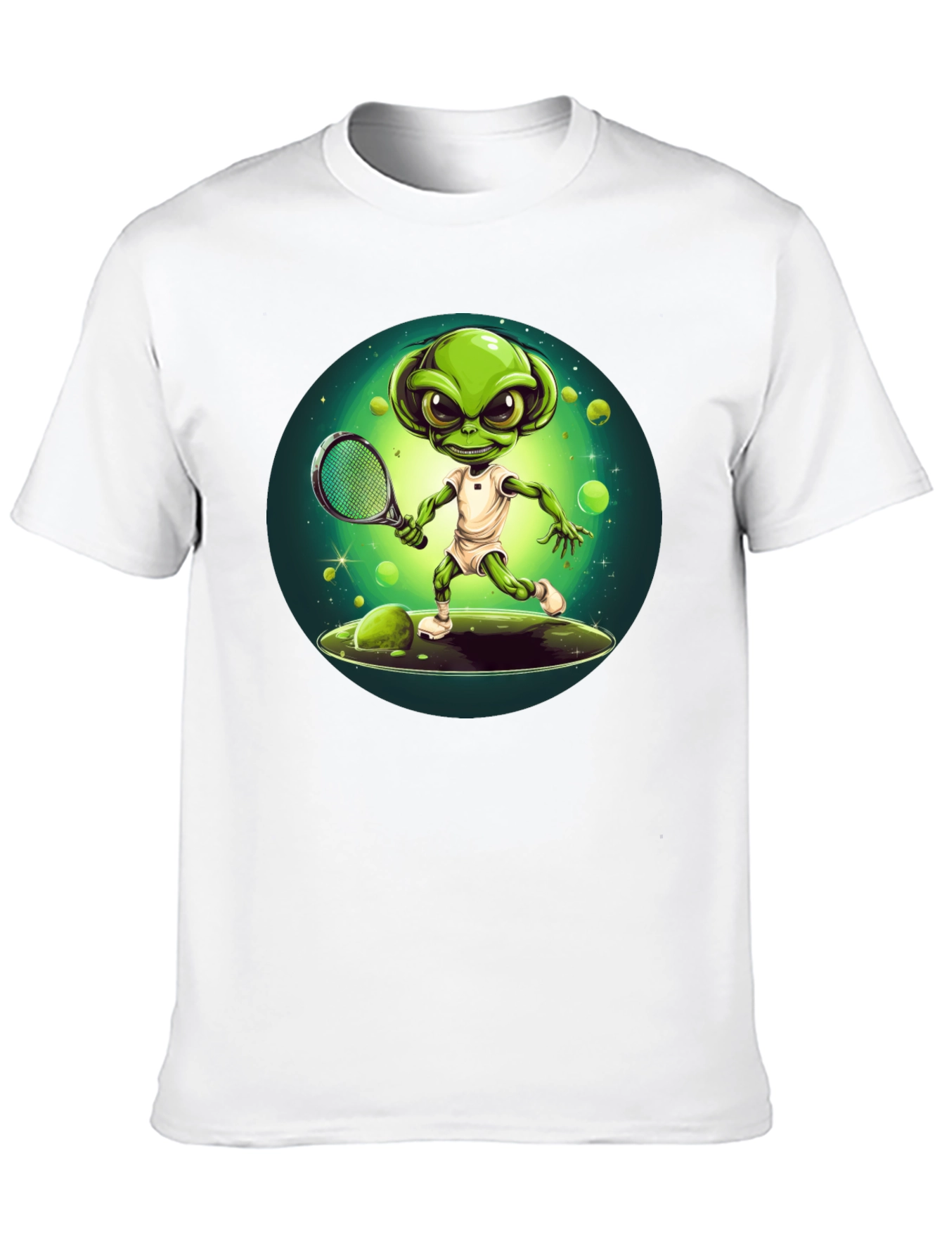 Black Alien Tennis Player T-Shirt - Funny Graphic Tee view 10