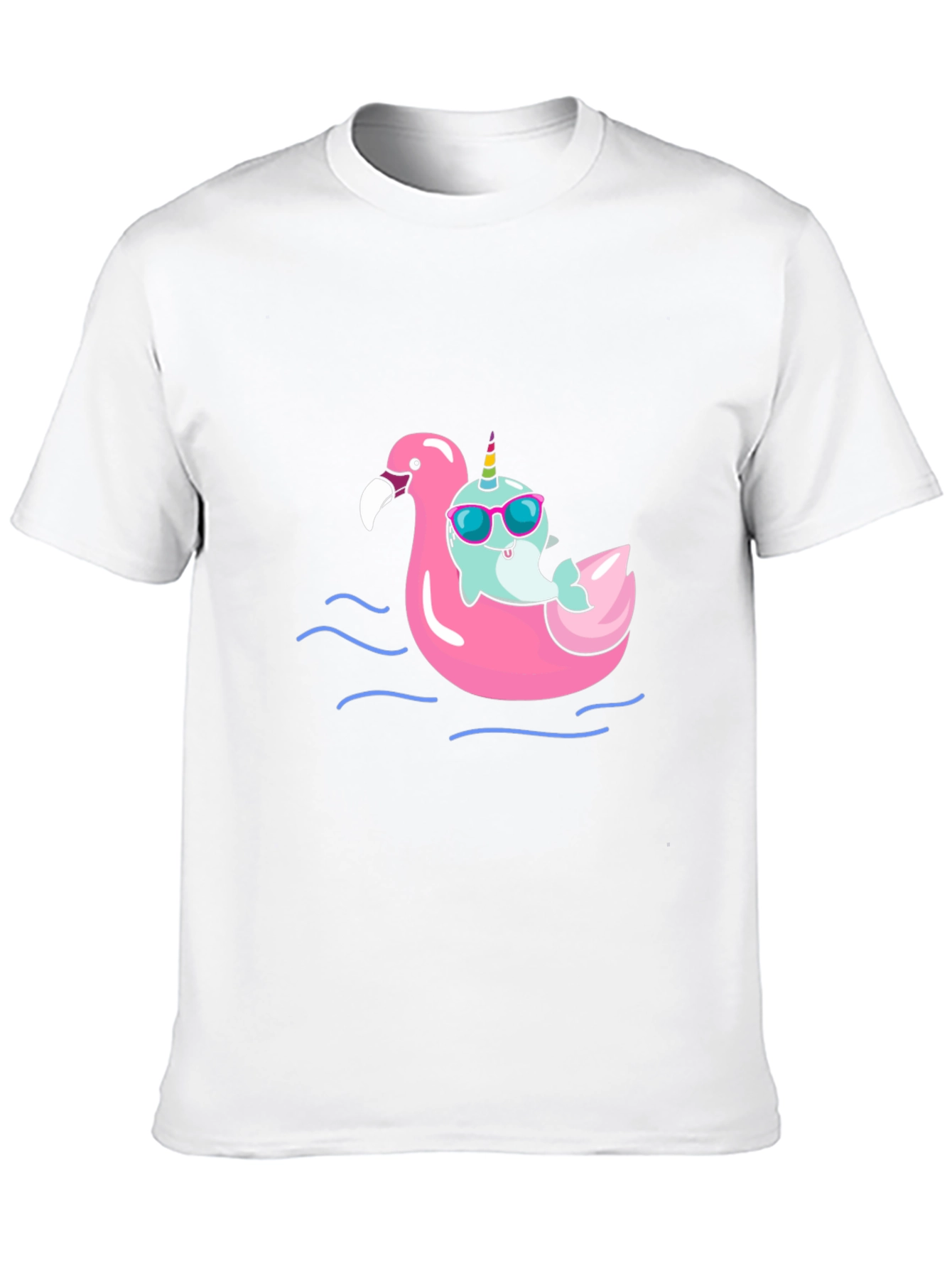 Black Narwhal on Flamingo Float Black T-Shirt view 10