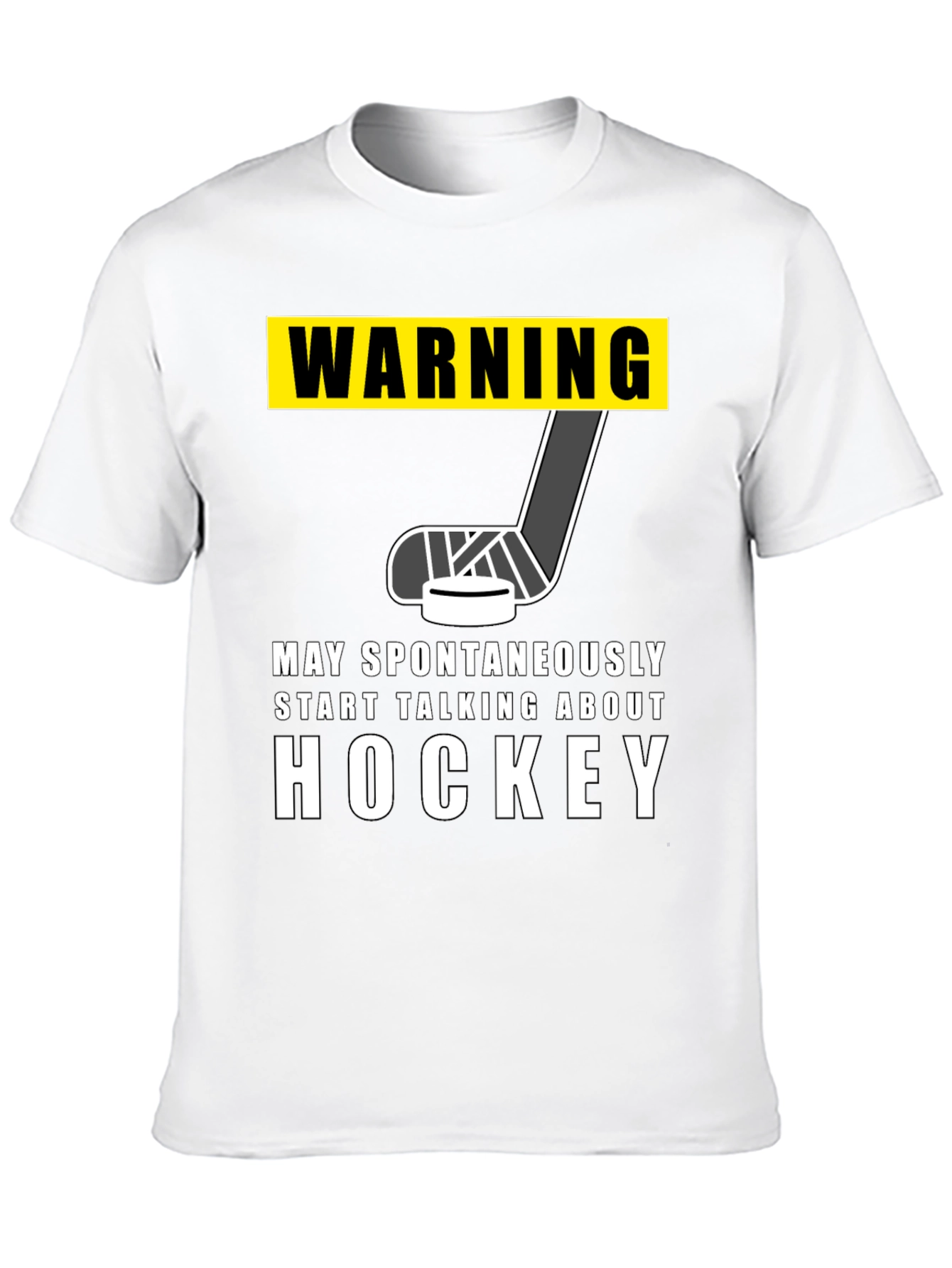 Black Warning Hockey T-Shirt - May Spontaneously Talk About Hockey view 10