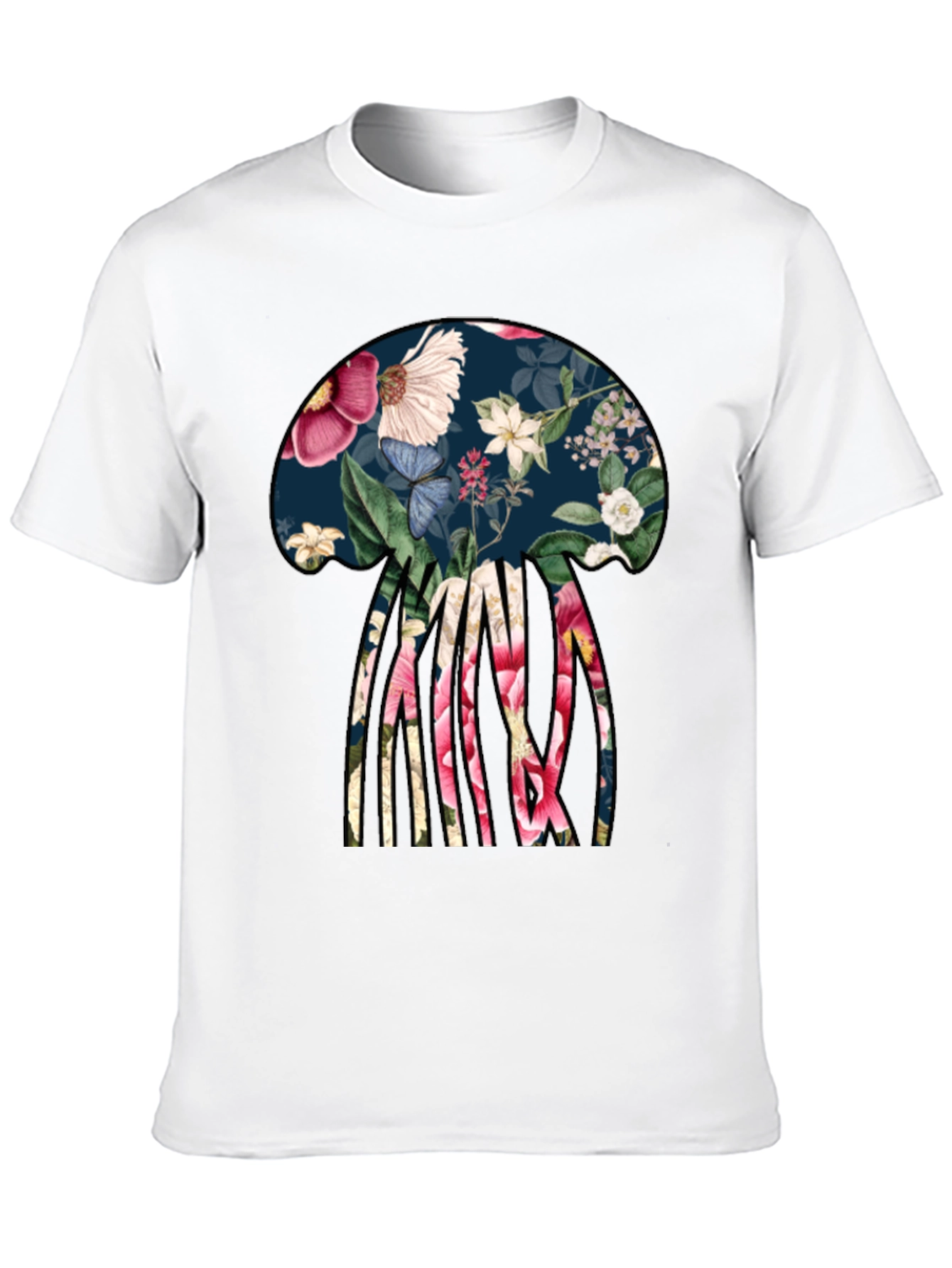 Black Floral Jellyfish Graphic Tee - Black Cotton T-Shirt view 10