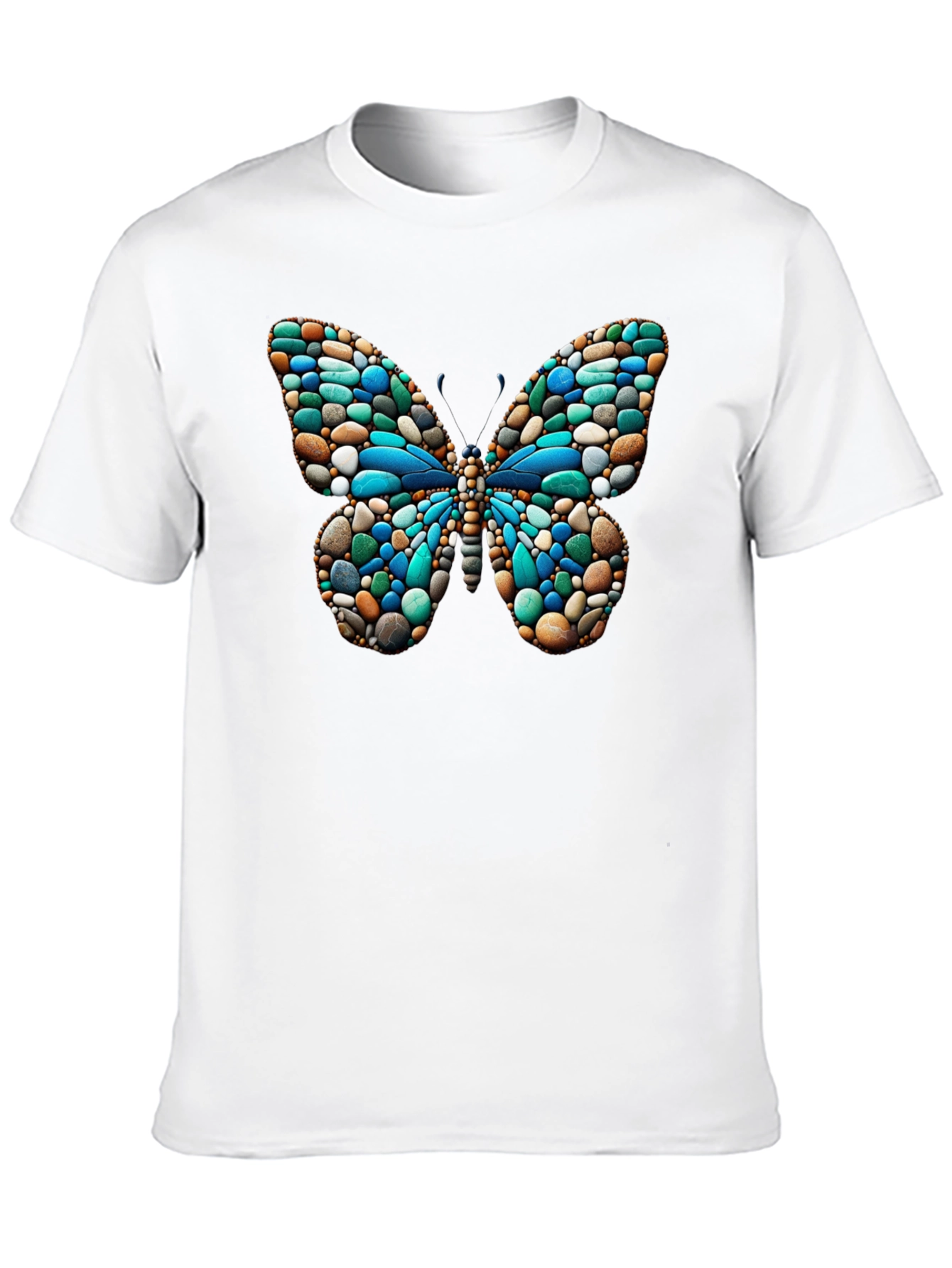 Black Butterfly Stone Pattern Black T-Shirt view 10