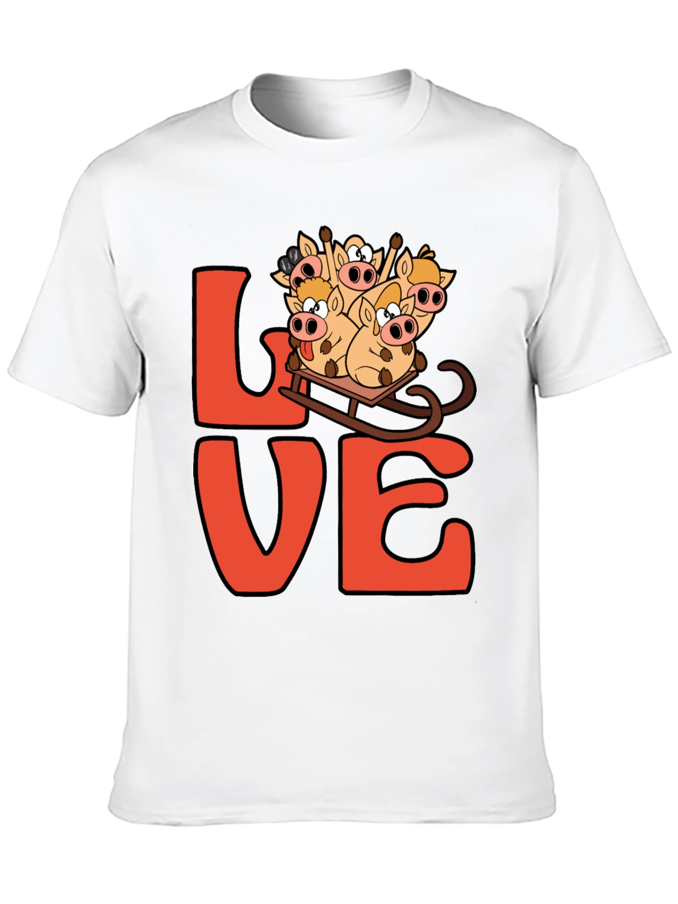 Black Love Pig Sled Black T-Shirt view 10