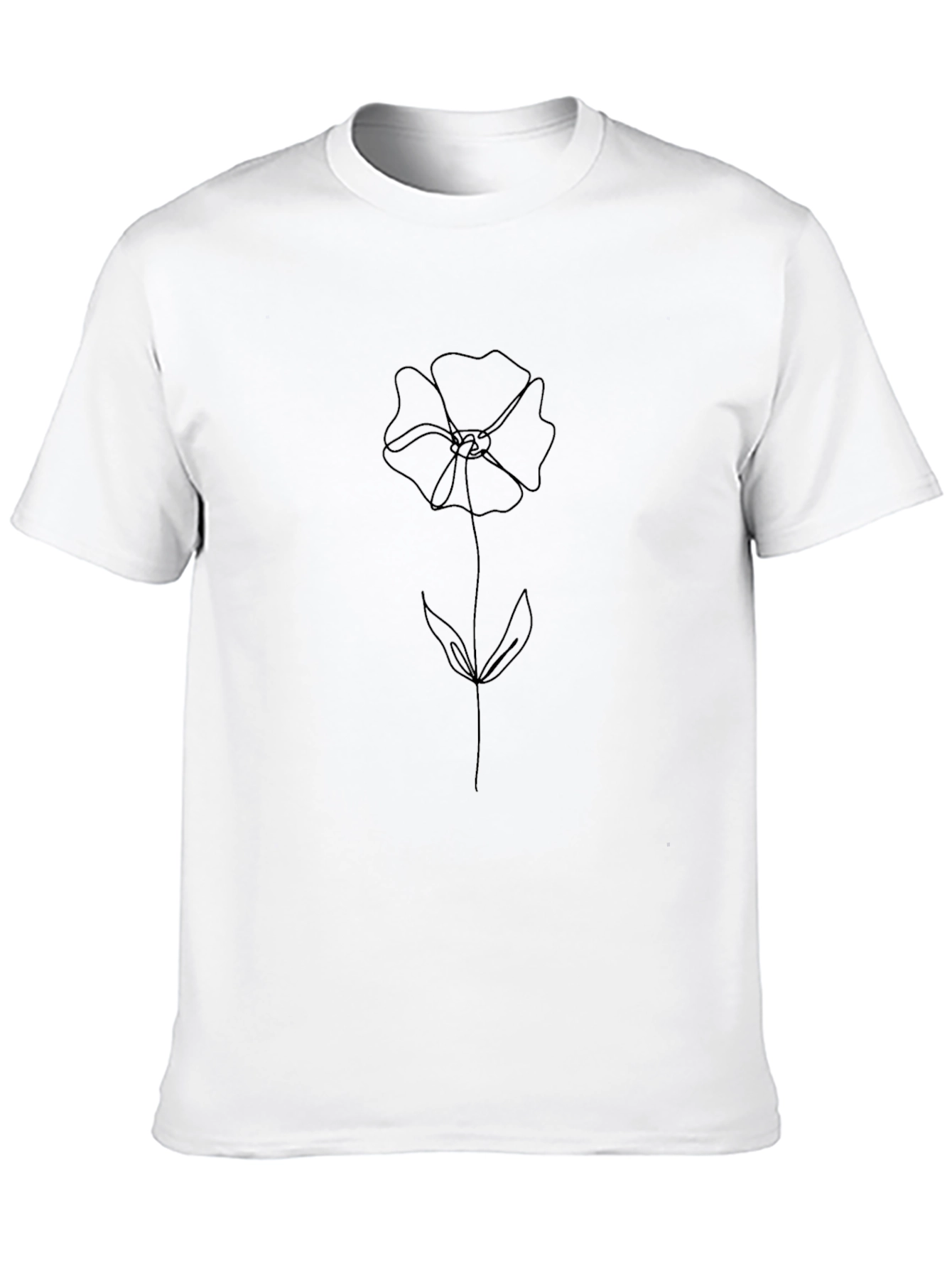 Black Minimalist Flower Line Art Black T-Shirt view 10
