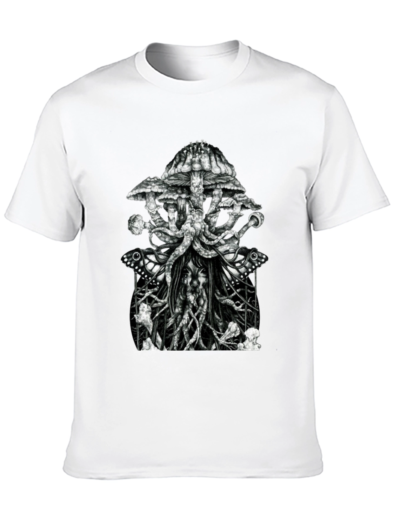 Black Mushroom & Butterfly Graphic Tee - Unique Design view 10