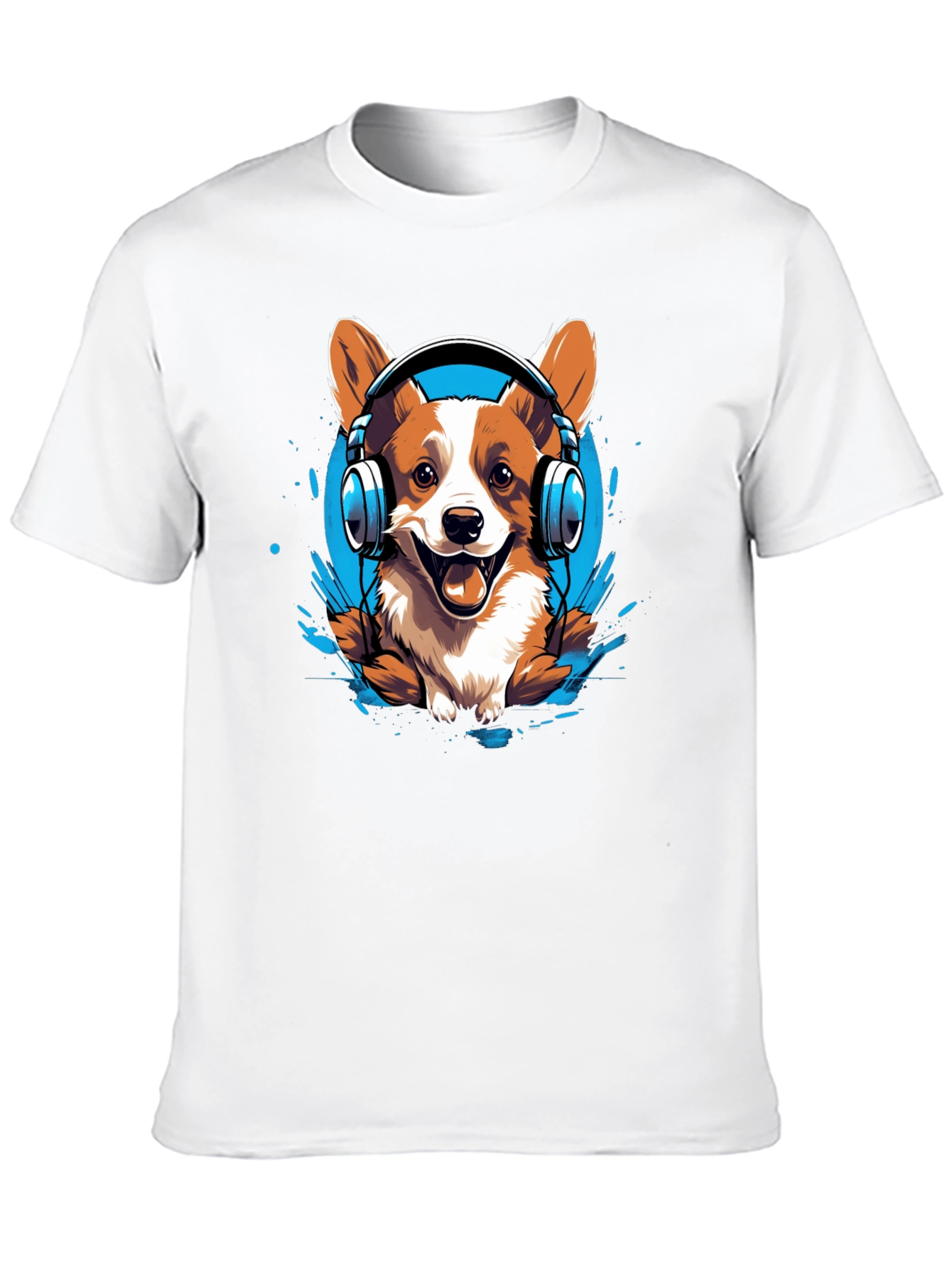 Black Corgi Headphones Graphic Tee view 10