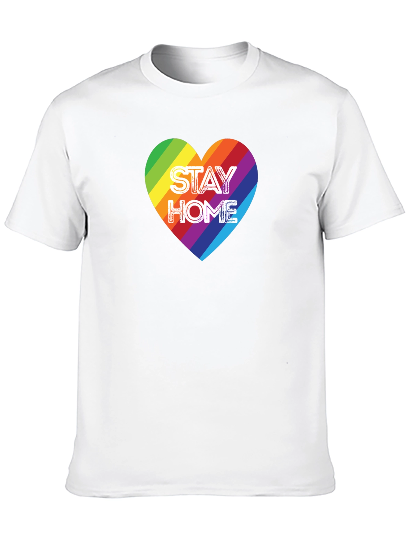 Black Stay Home Rainbow Heart Graphic Tee - Black Cotton T-Shirt view 10