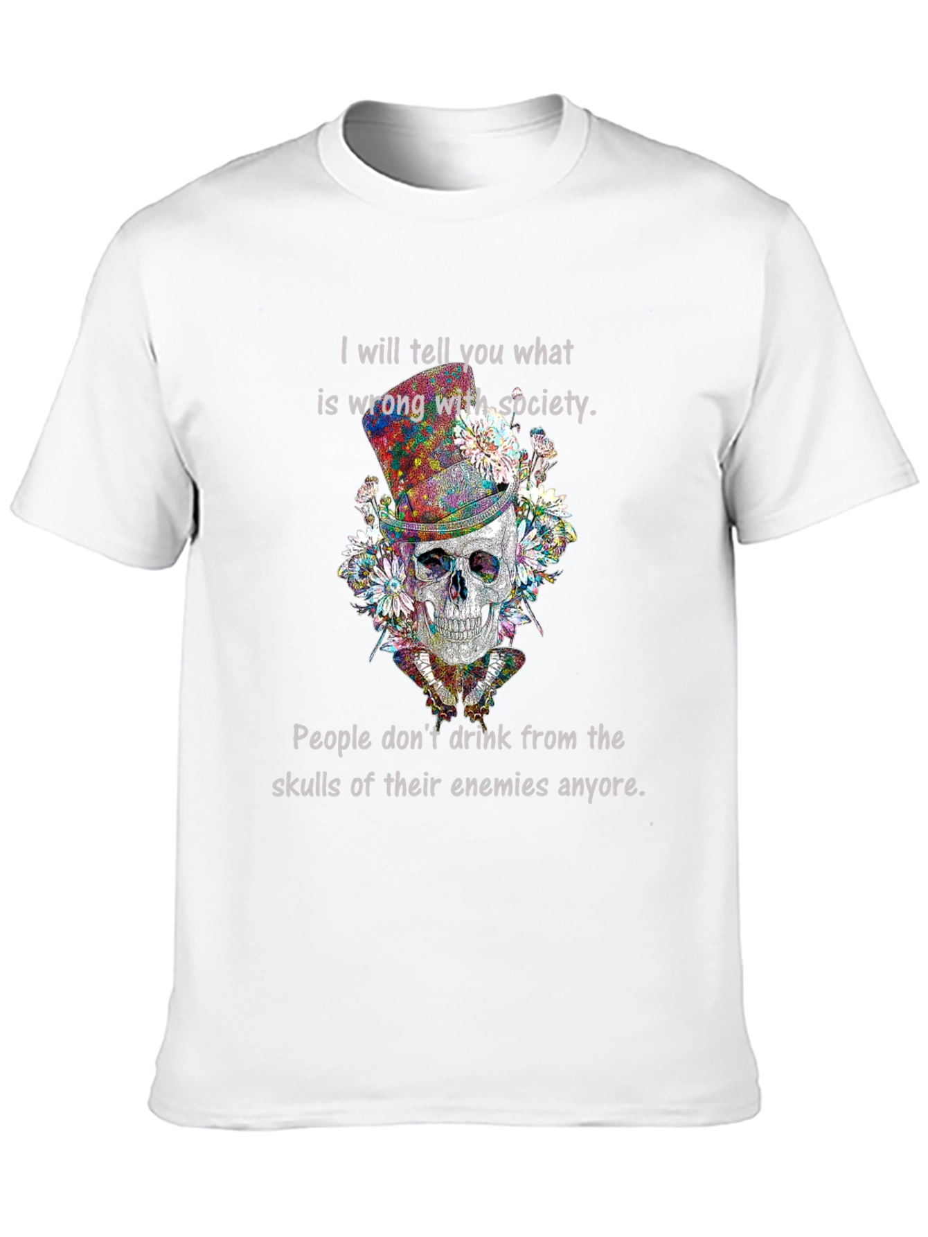 Black Skull & Flowers Graphic Tee - "What's Wrong with Society" view 10
