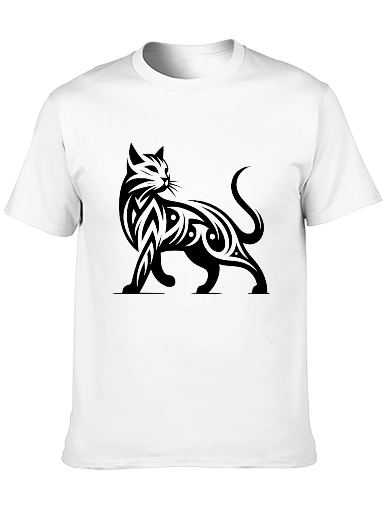 Black Tribal Cat Graphic Print T-Shirt view 10