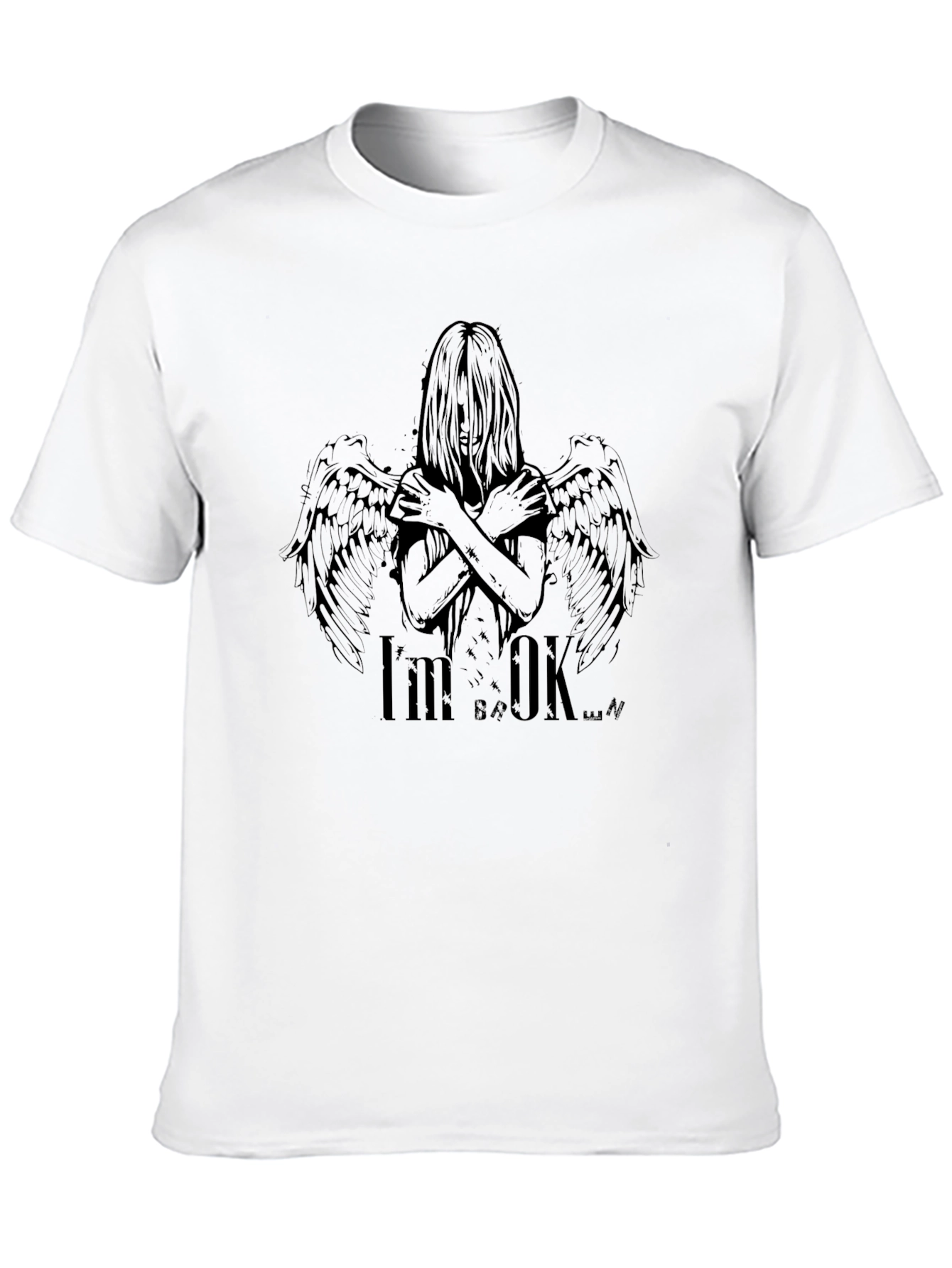Black I'm OK Broken Wings Graphic Black T-Shirt view 10