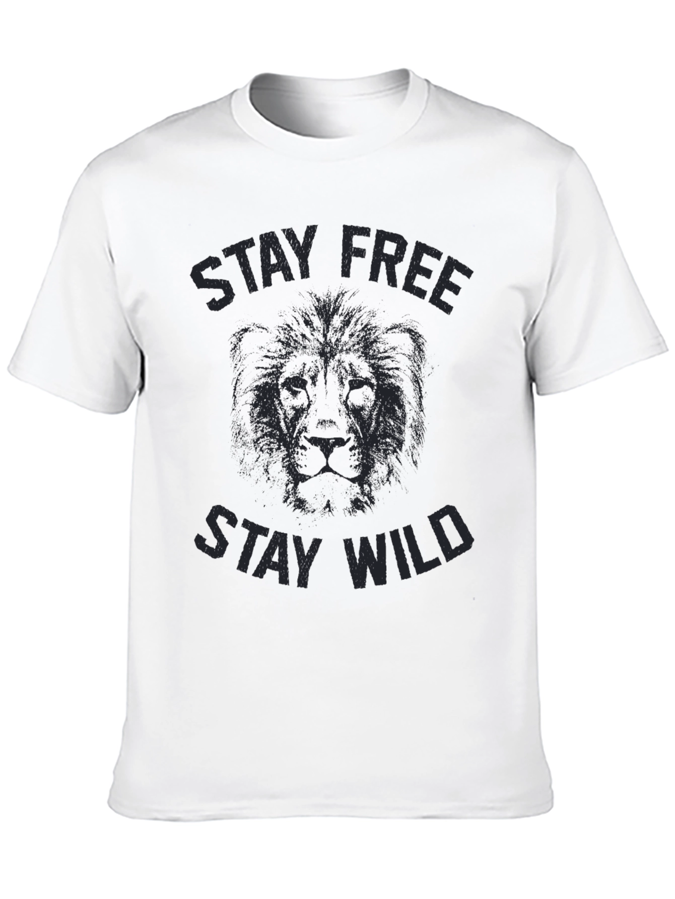 Black Stay Free Stay Wild Graphic Tee - Black Cotton Lion Print view 10