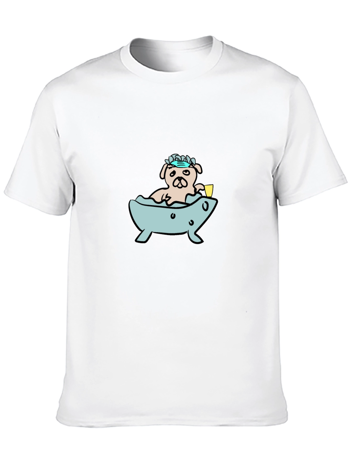 Black Pug in Tub T-Shirt - Cartoon Dog Tee view 10