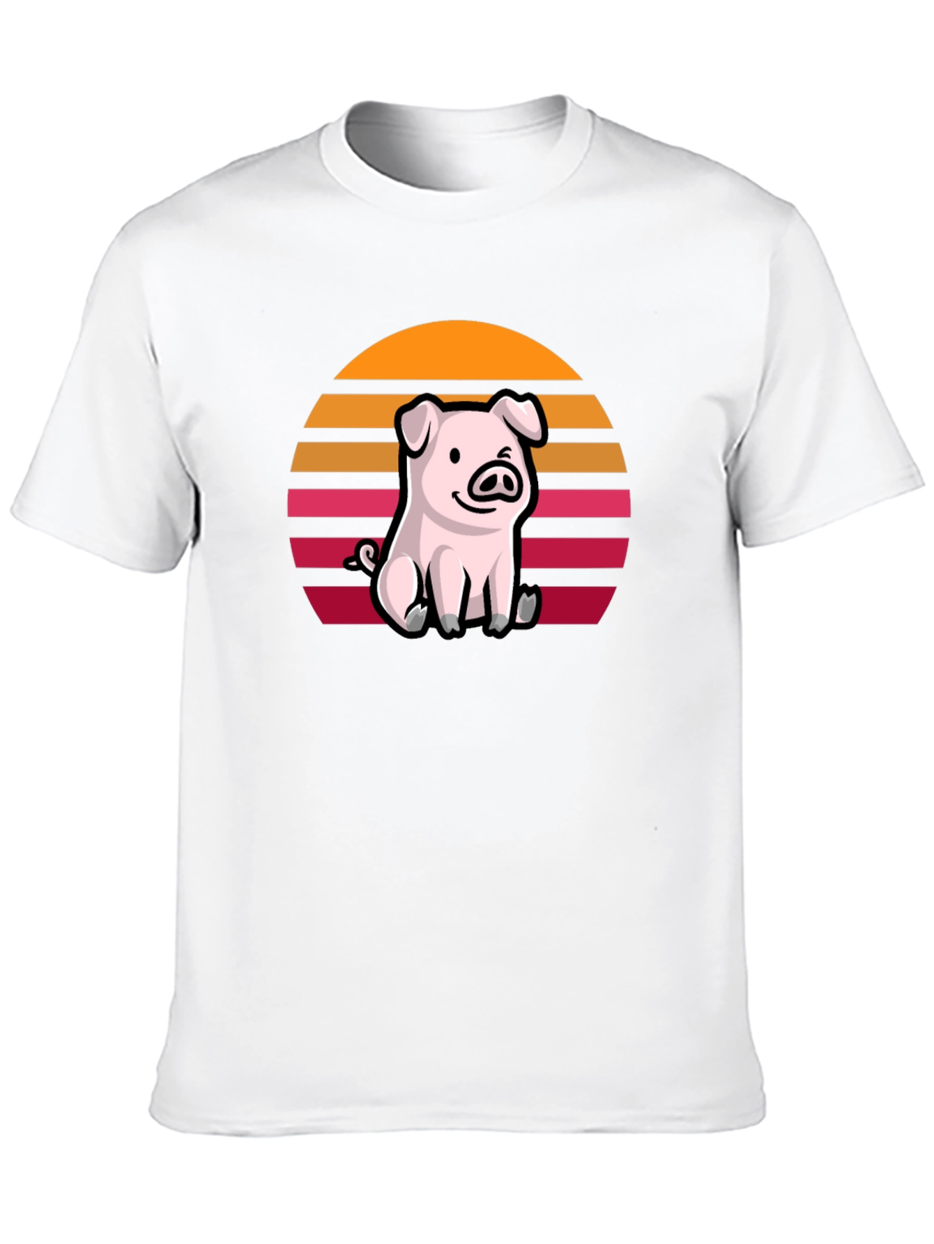 Black Cute Pig Sunset Graphic T-Shirt view 10