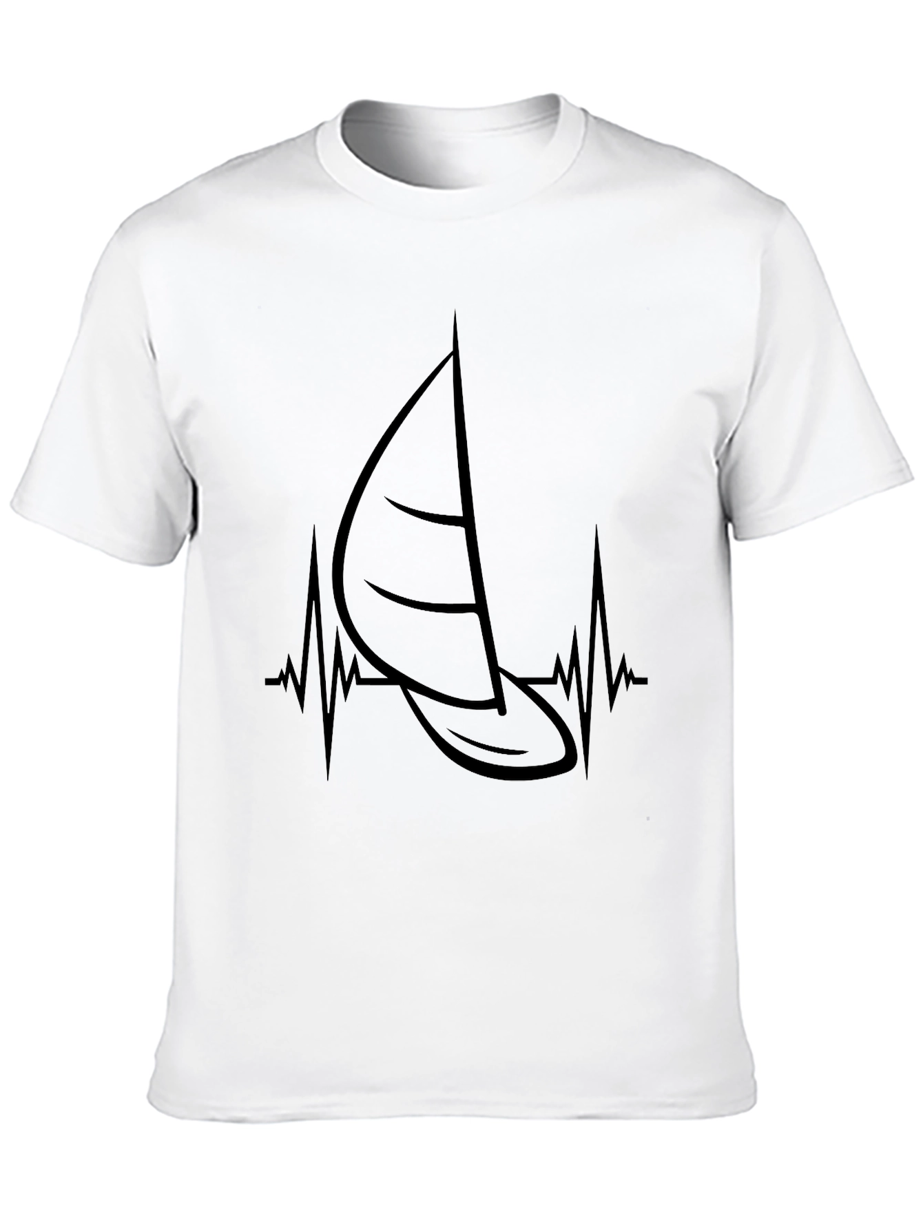 Black Sailboat Heartbeat Graphic Tee - Black Cotton T-Shirt view 10