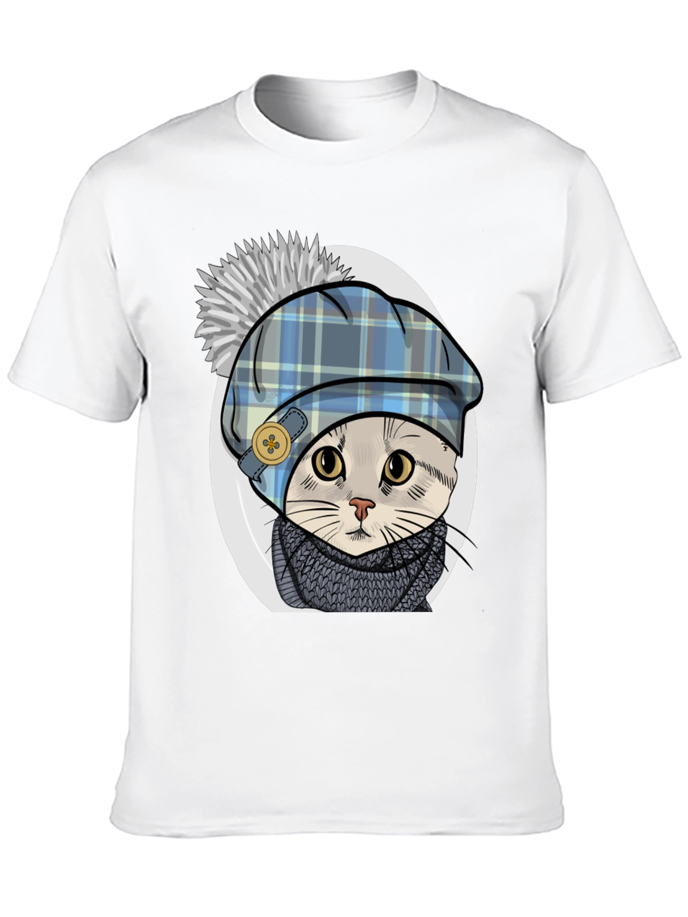 Black Cat in Tartan Hat T-Shirt - Whimsical Comfort view 10