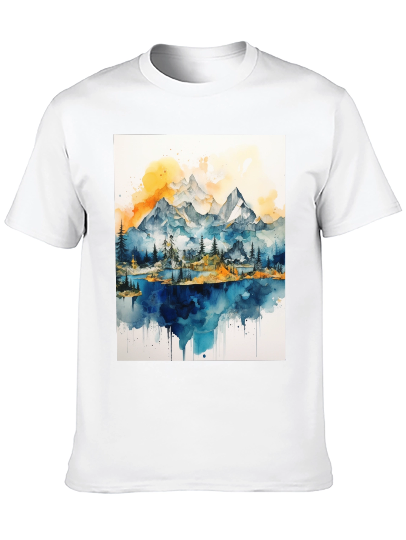 Black Watercolor Mountain Lake Graphic Tee view 10
