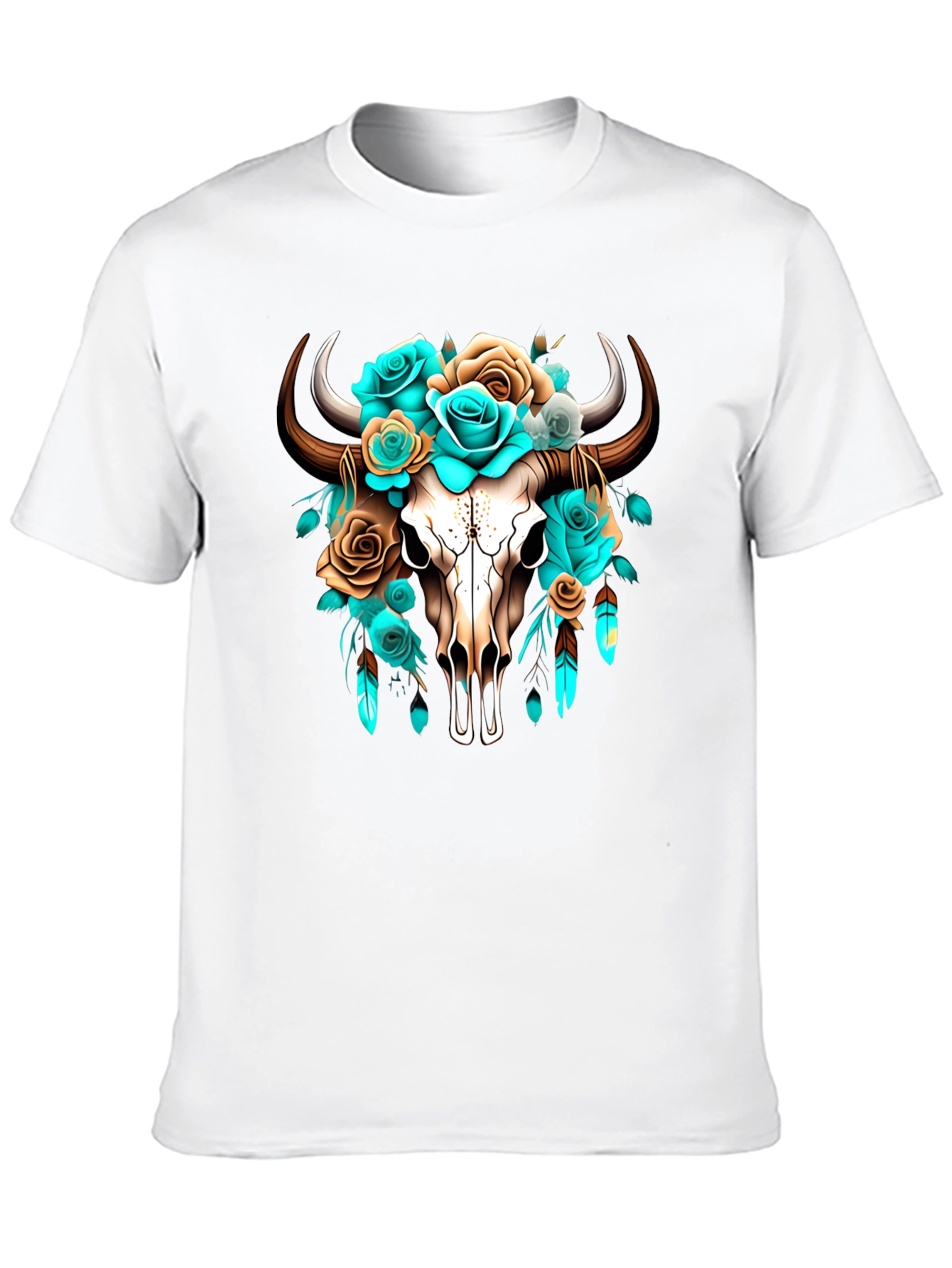 Black Floral Bull Skull Graphic Tee - Western Style view 10