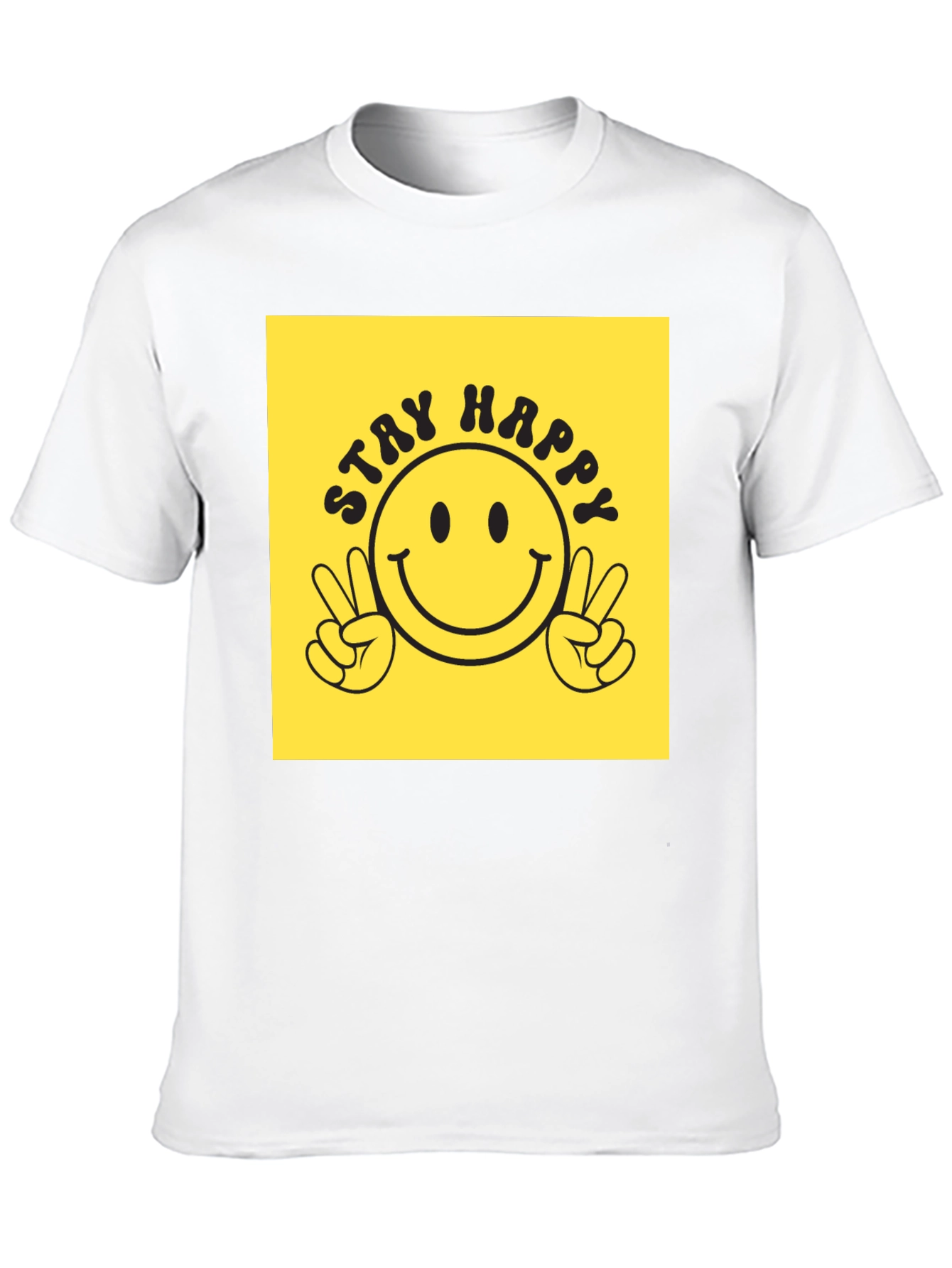 Black Stay Happy Graphic Tee - Retro Smiley Face T-Shirt view 10