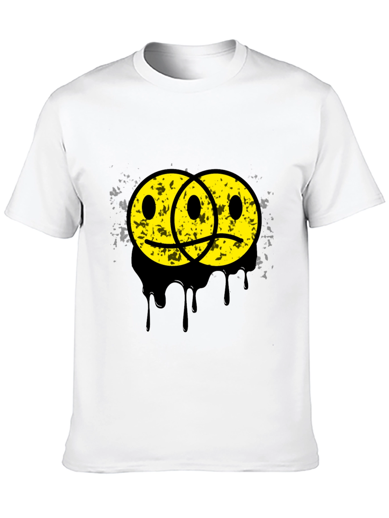 Black Sad Happy Face Graphic Tee - Unisex Black T-Shirt view 10