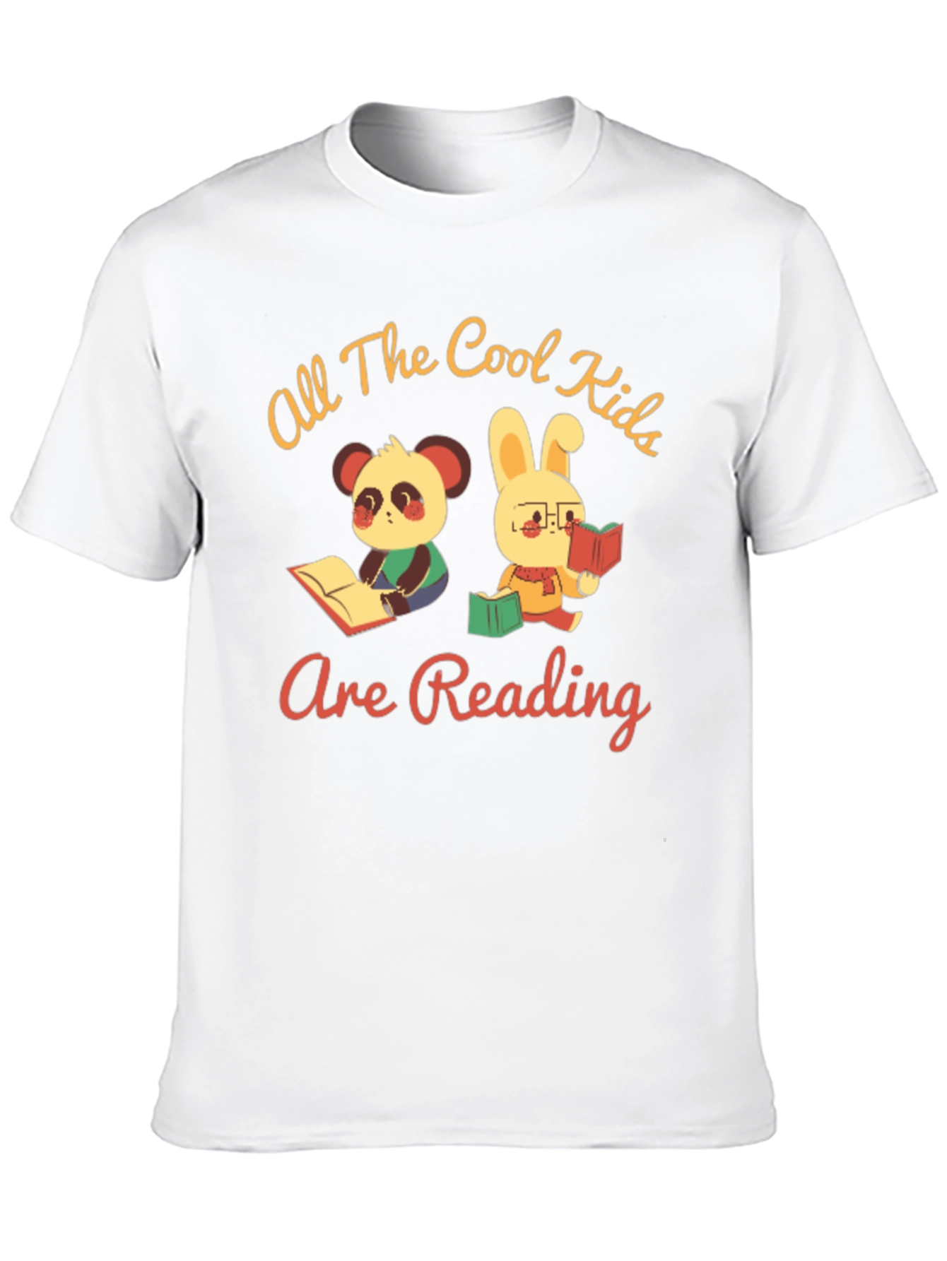 Black Cool Kids Reading T-Shirt: Panda & Bunny view 10