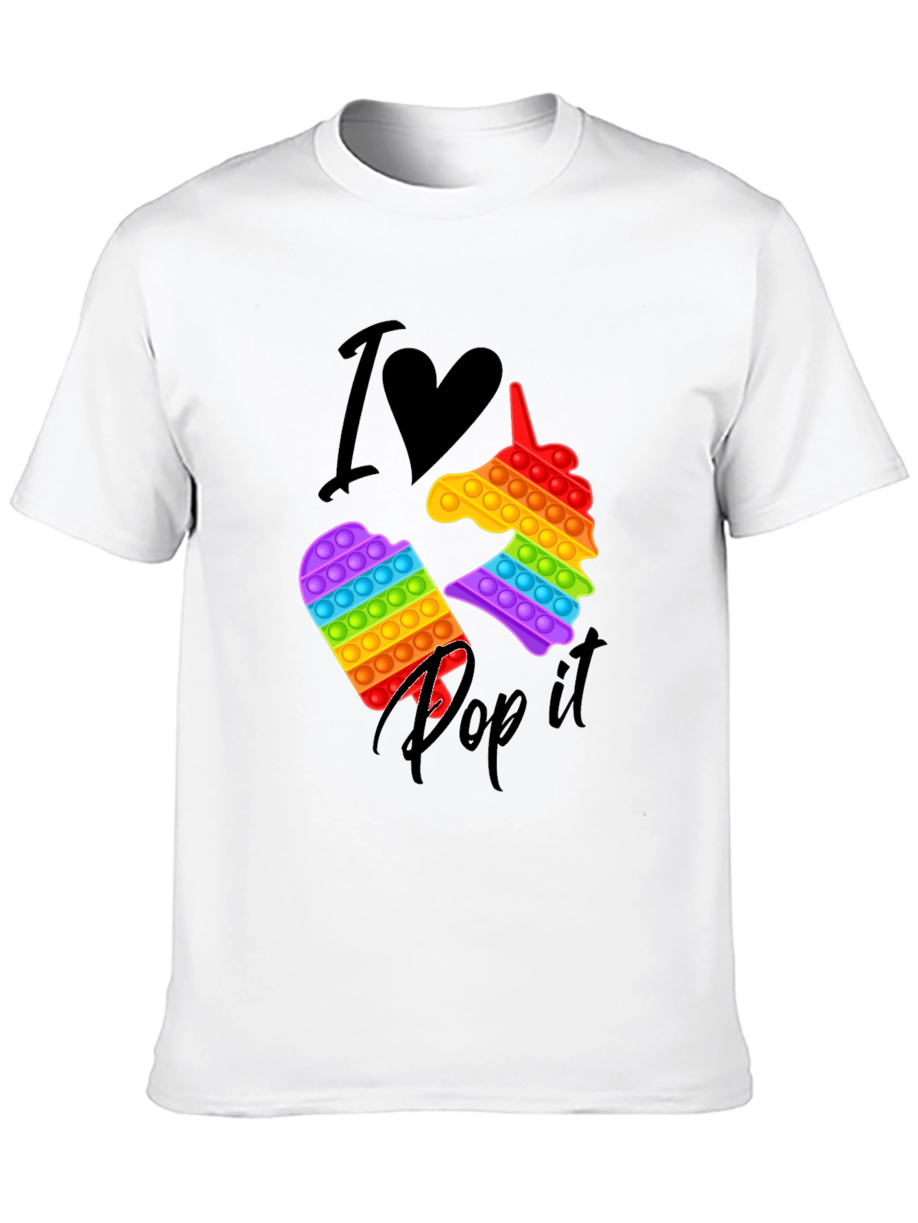 Black I Love Pop It T-Shirt, Unicorn & Square Design view 10