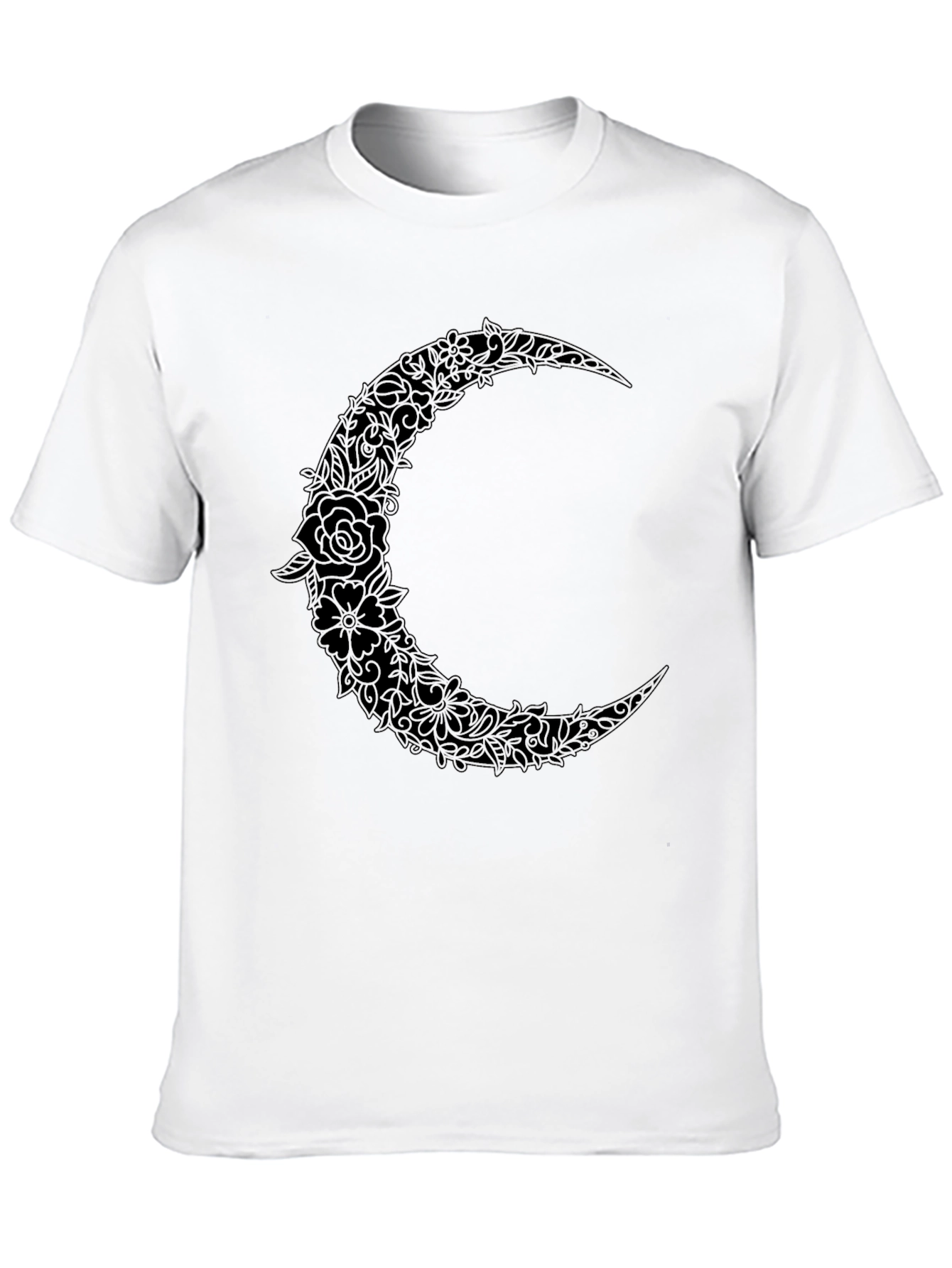 Black Floral Crescent Moon Graphic Black T-Shirt view 10