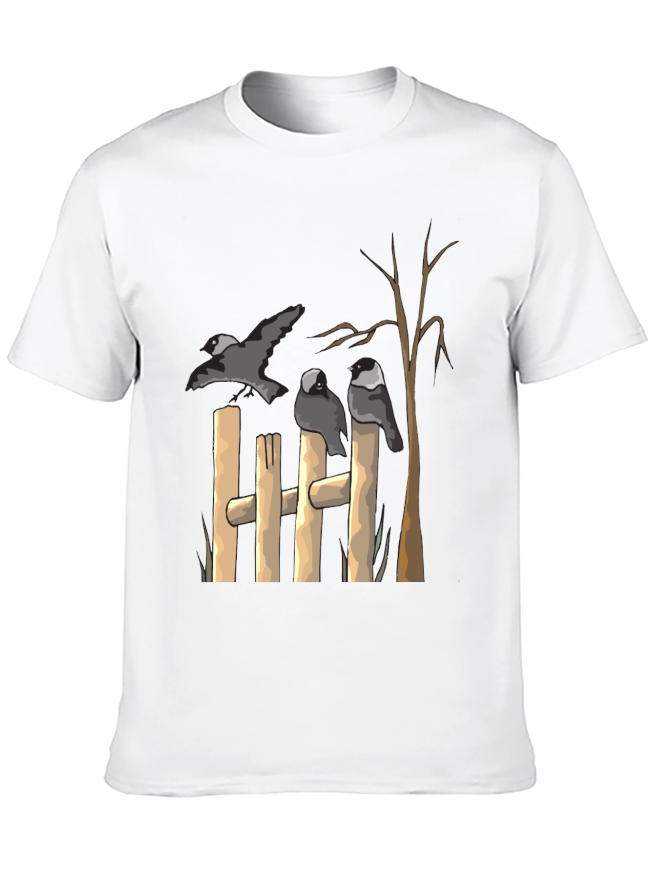 Black Birds on Fence Graphic Black T-Shirt view 10