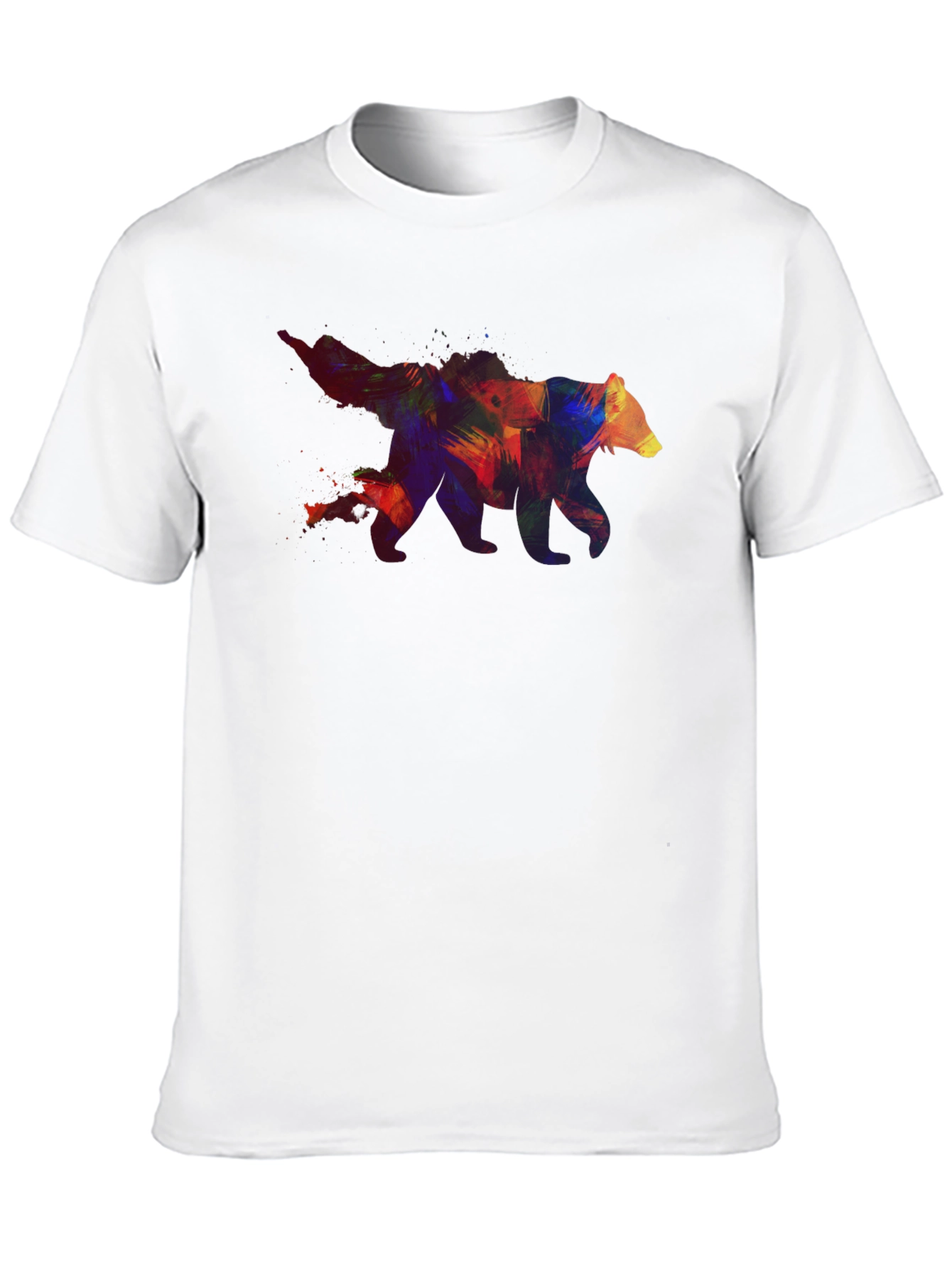Black Colorful Bear Graphic Men's Black T-Shirt view 10